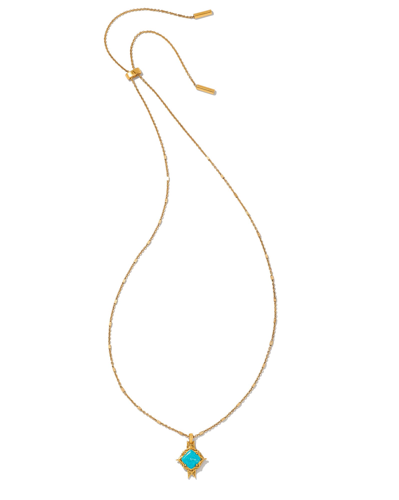 Cass Vintage Gold Long Pendant Necklace in Variegated Dark Teal Magnesite