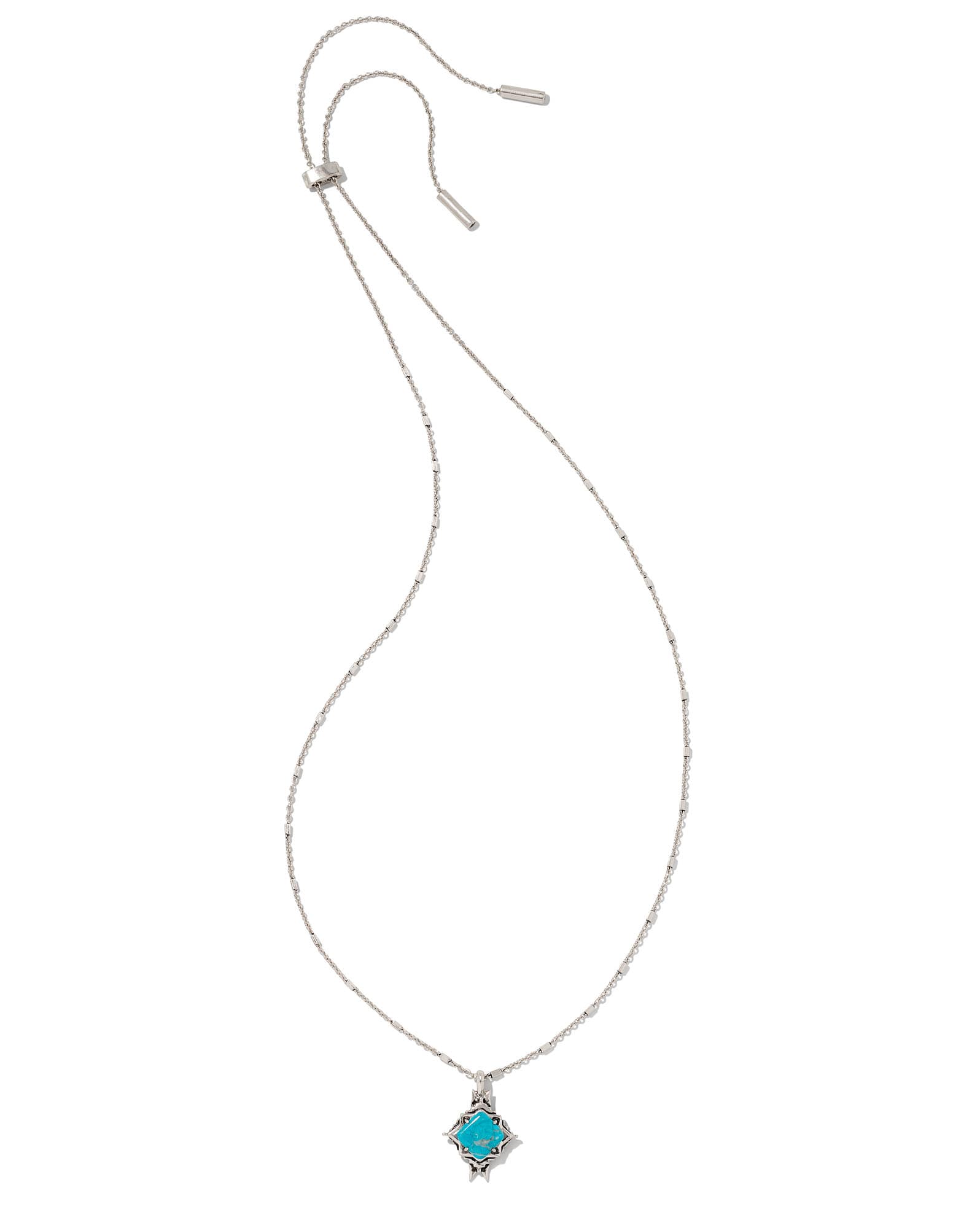 Cass Vintage Silver Long Pendant Necklace in Variegated Dark Teal Magnesite