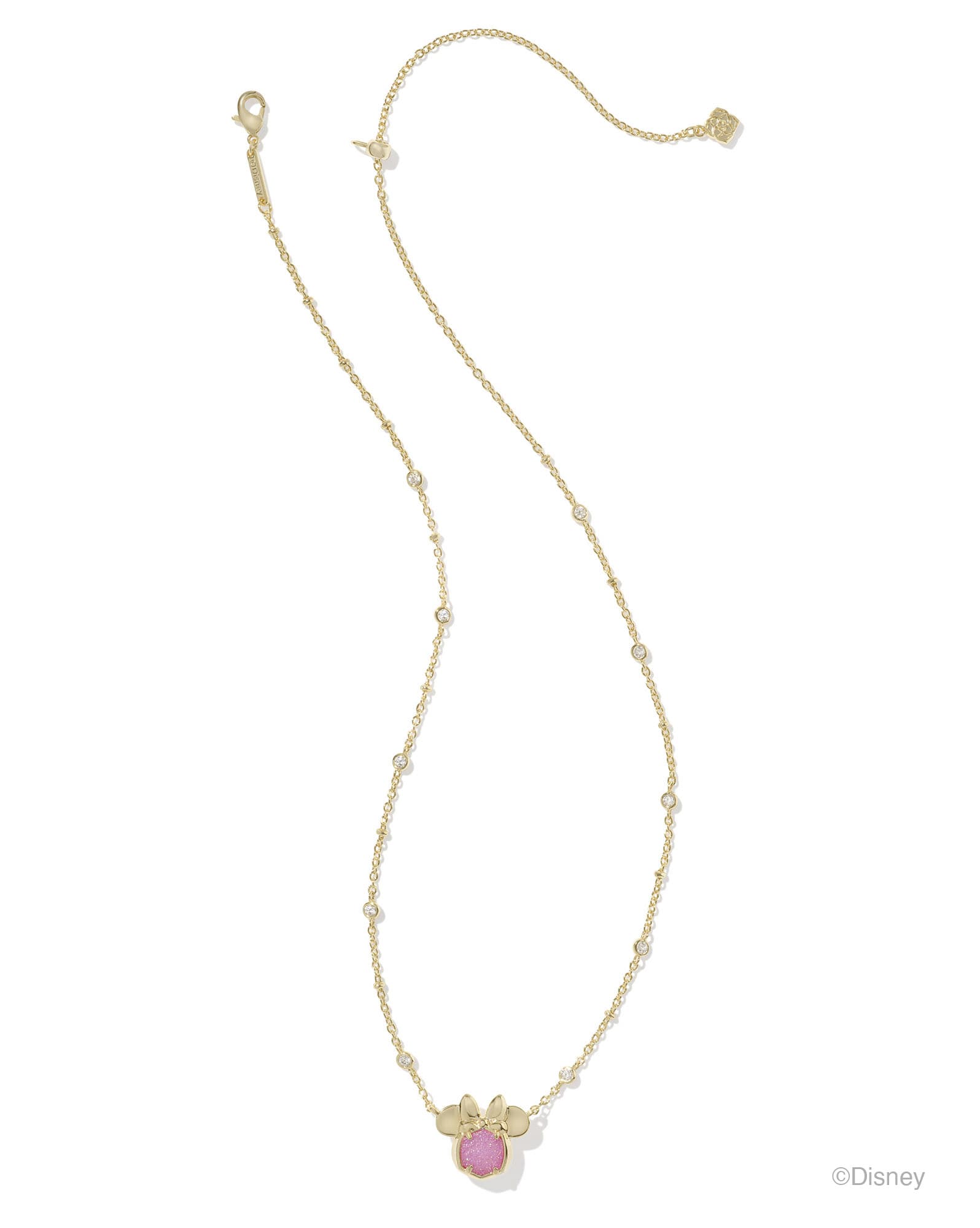 Disney | Kendra Scott Gold Minnie Mouse Short Pendant Necklace in Hot Pink Drusy
