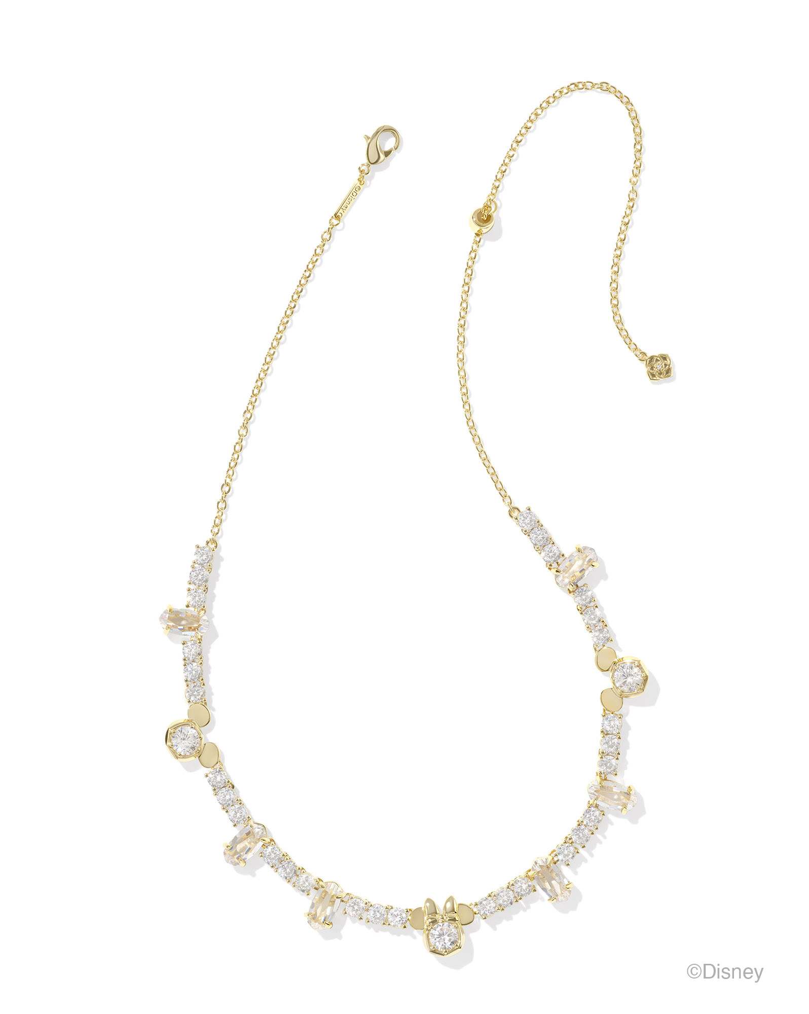 Disney | Kendra Scott Gold Mickey Mouse and Minnie Mouse Tennis Necklace in White CZ