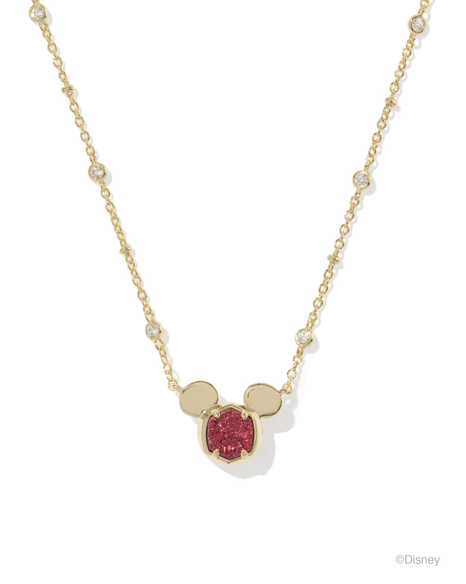Disney | Kendra Scott Gold Mickey Mouse Short Pendant Necklace in Bright Red Drusy