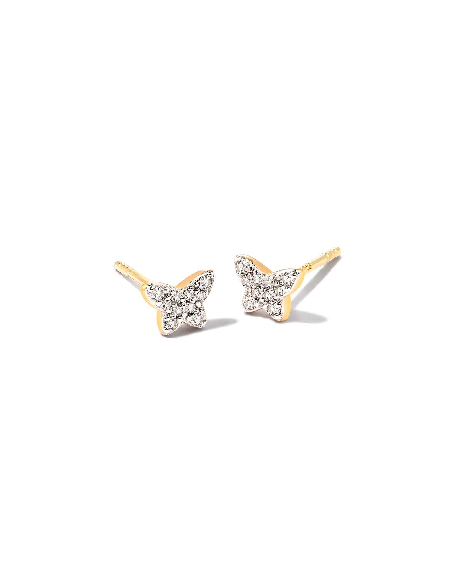 Butterfly 14k Yellow Gold Stud Earrings in White Diamond