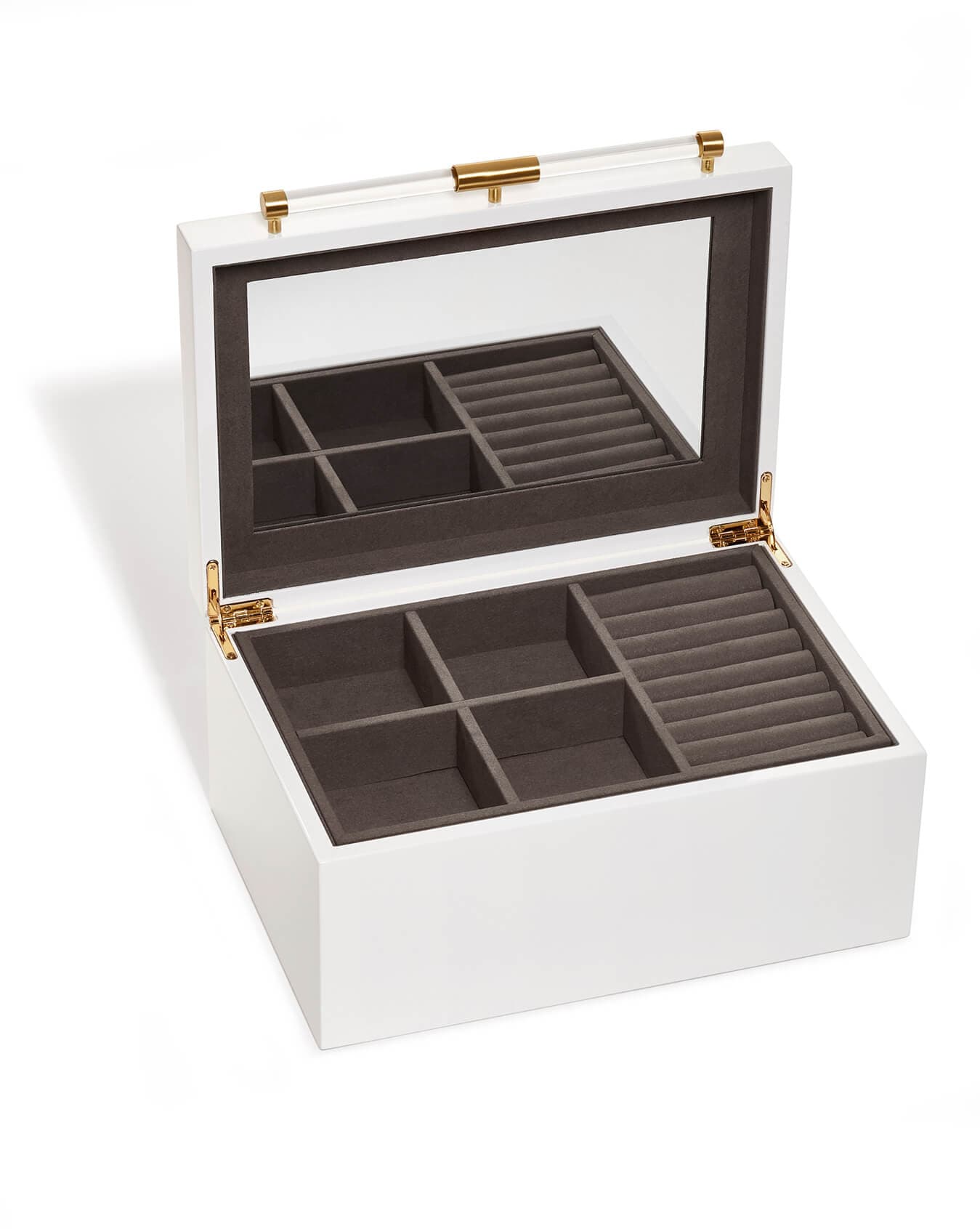 Medium Antique Brass Jewelry Box in White Lacquer