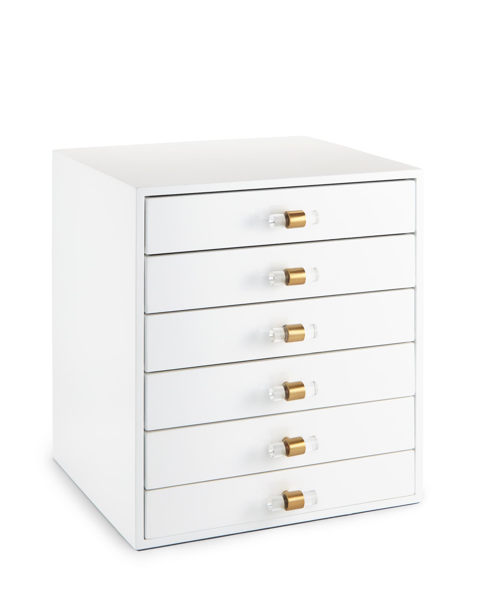 Tall Antique Brass Jewelry Box in White Lacquer