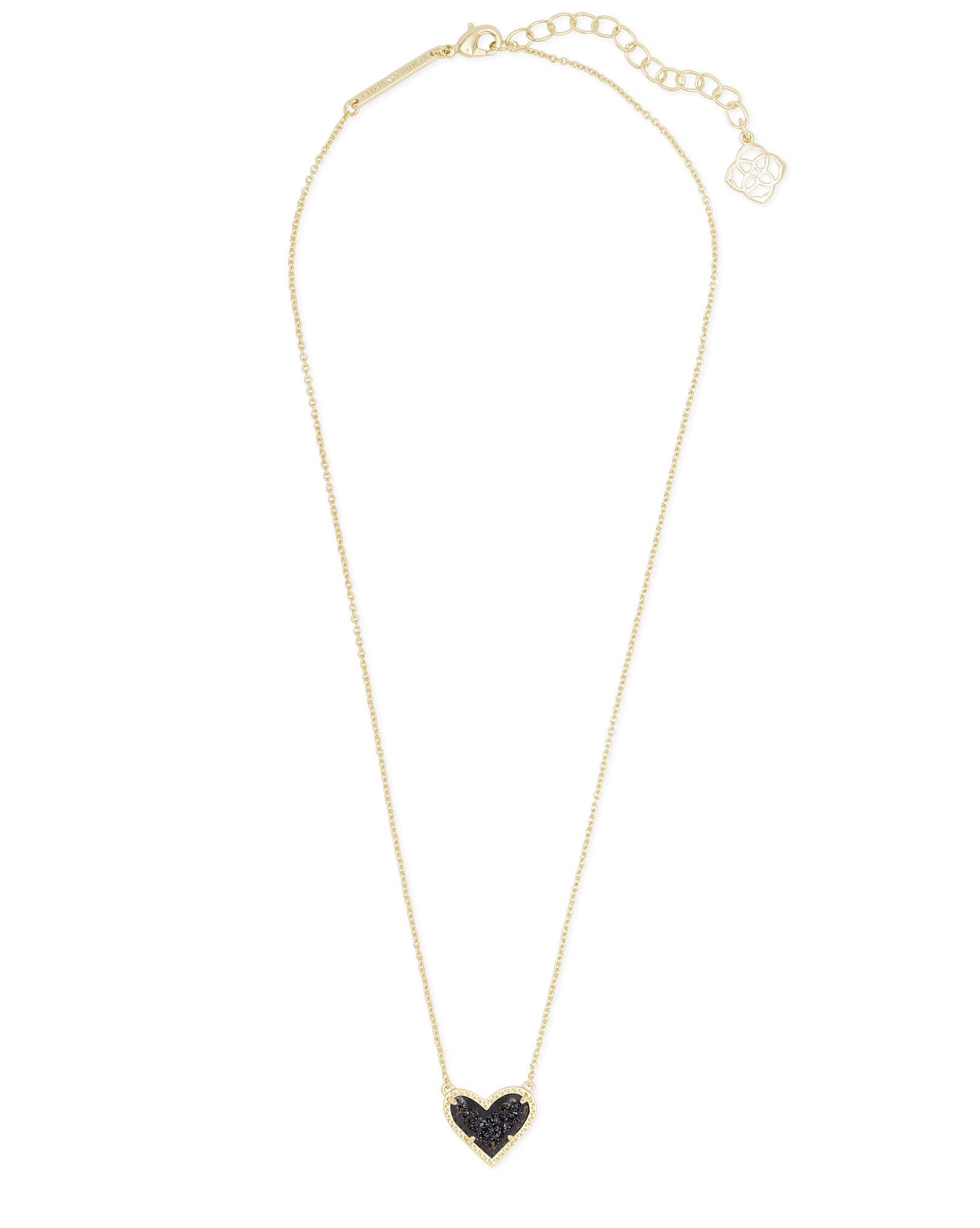 Ari Heart Gold Pendant Necklace in Black Drusy