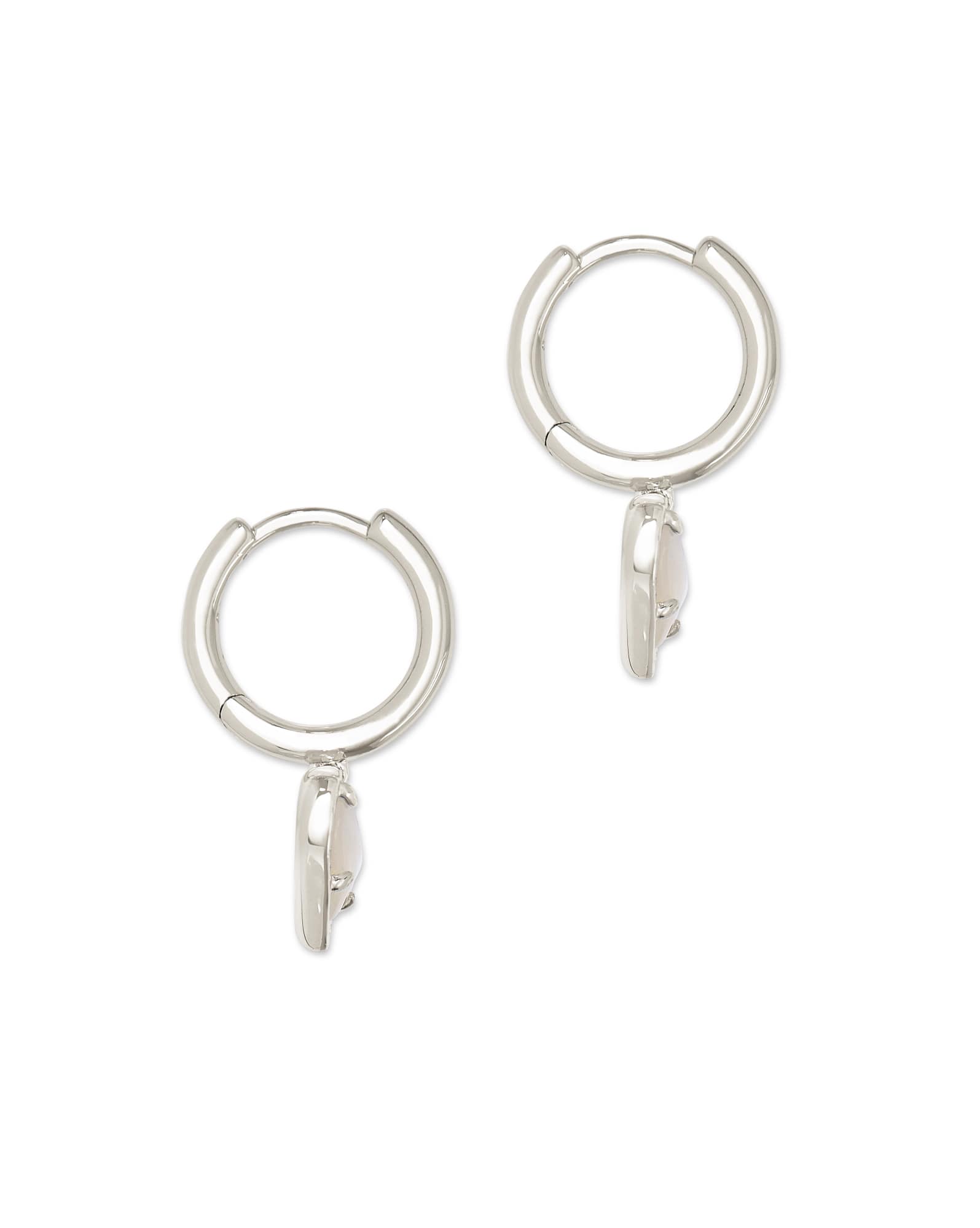 Ari Heart Silver Huggie Earrings in Ivory Mother-of-Pearl