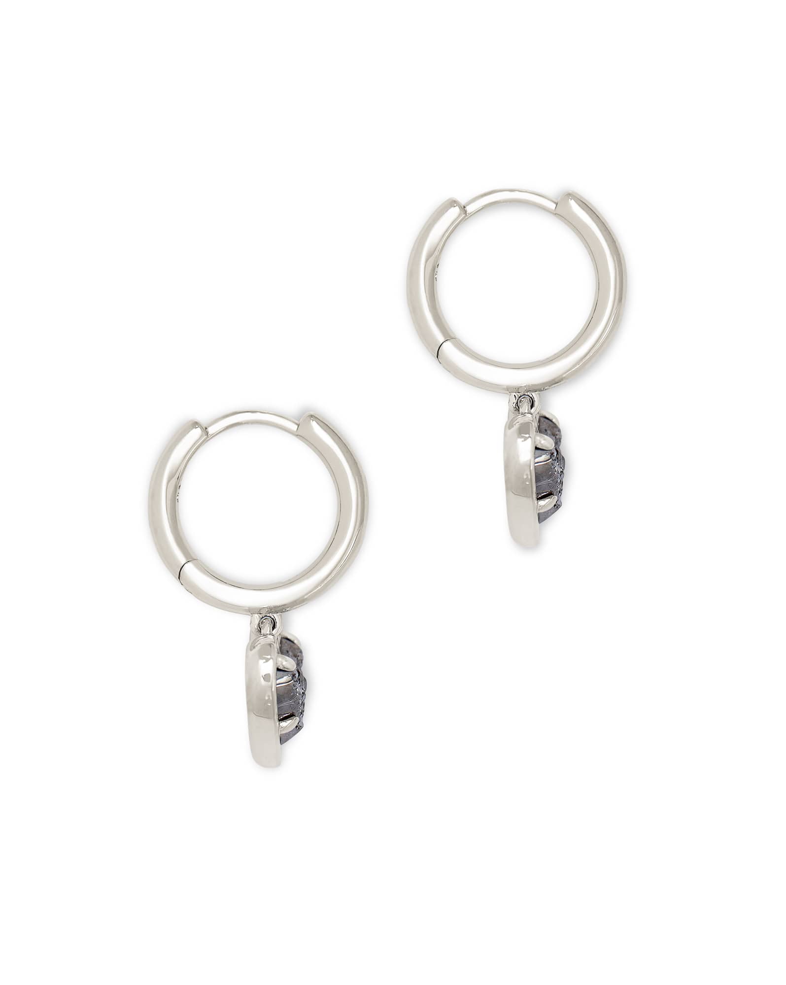 Ari Heart Silver Huggie Earrings in Platinum Drusy