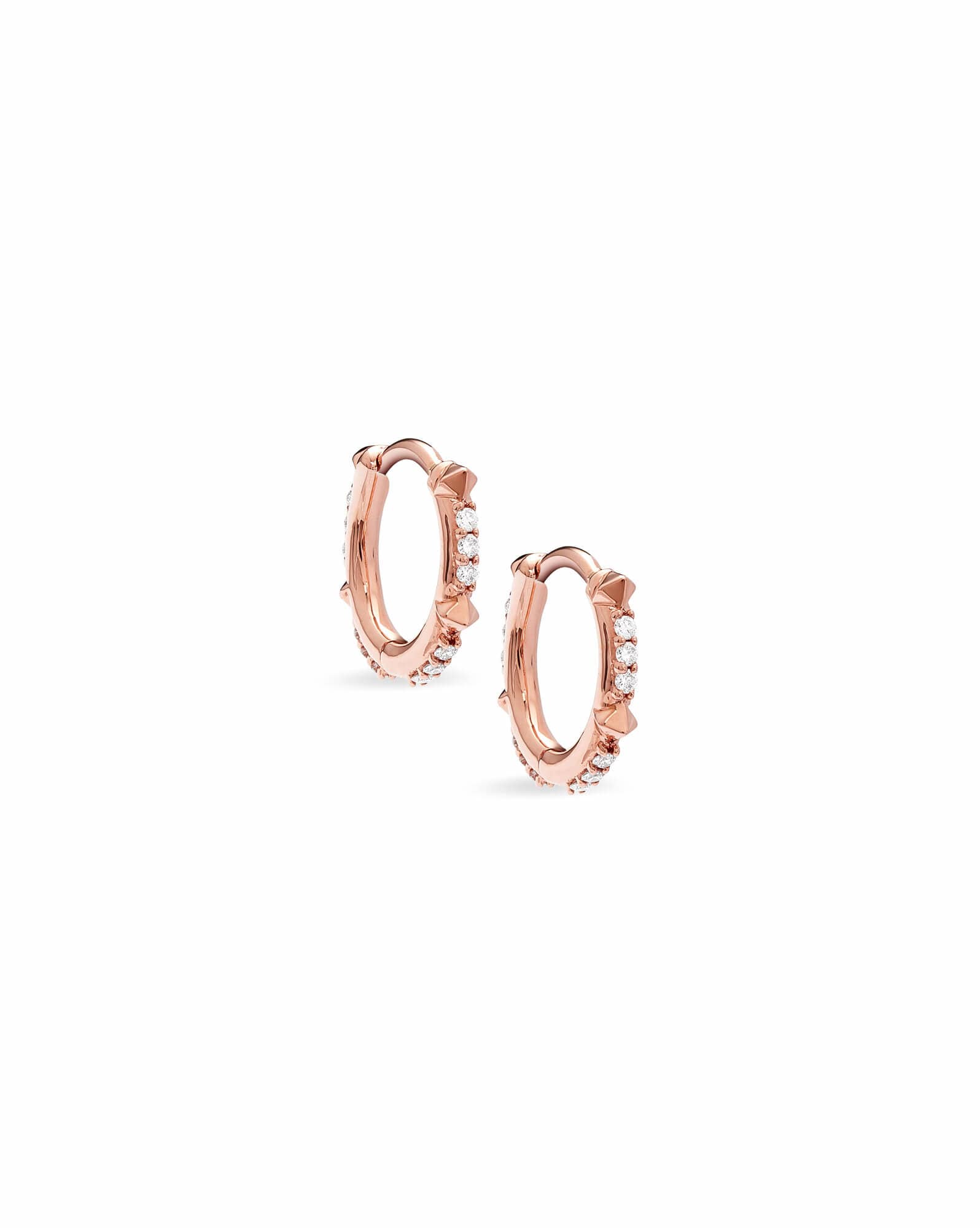 0.12 ct Jett 14k Rose Gold Huggie Earrings in White Diamond