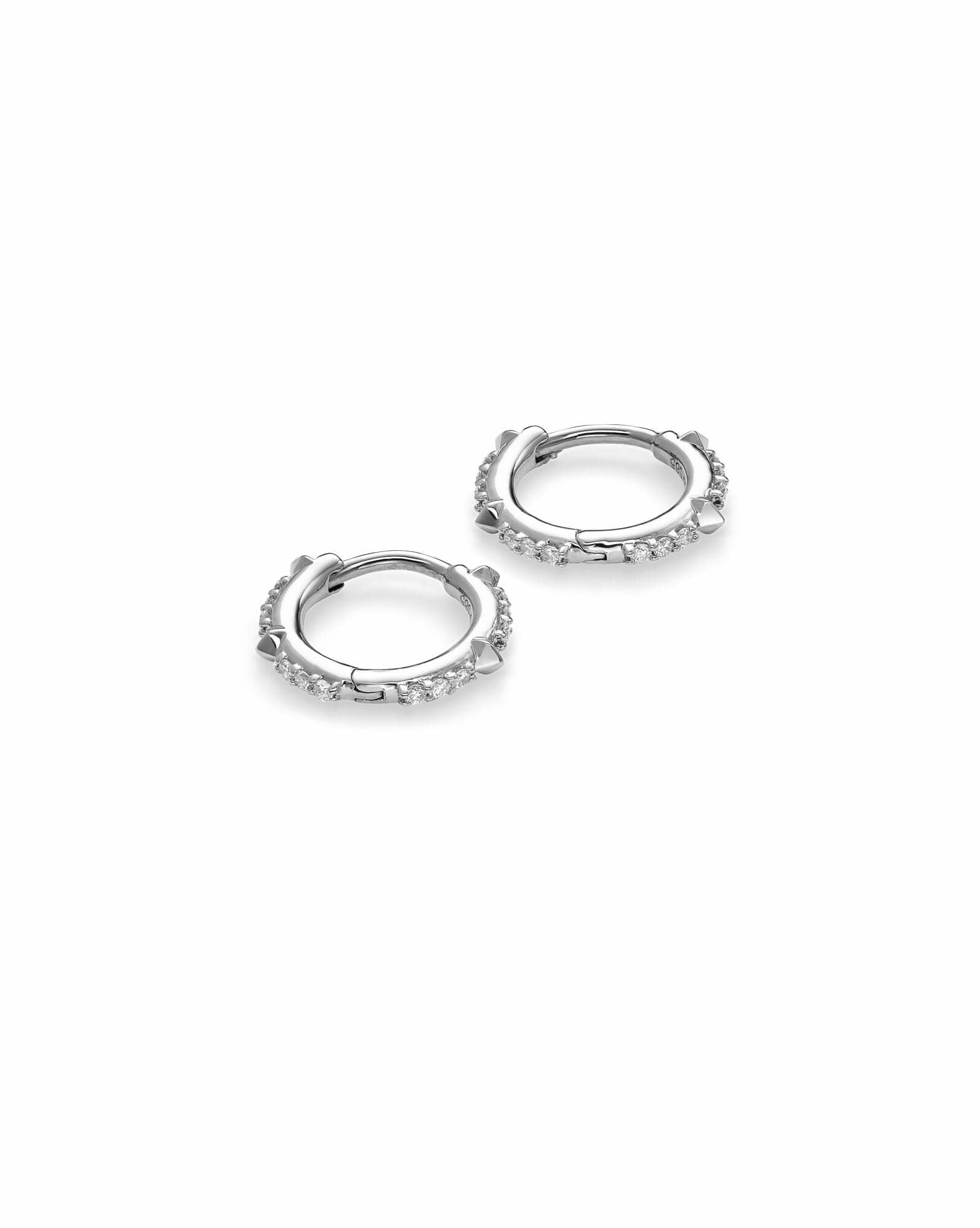 0.12 ct Jett 14k White Gold Huggie Earrings in White Diamond