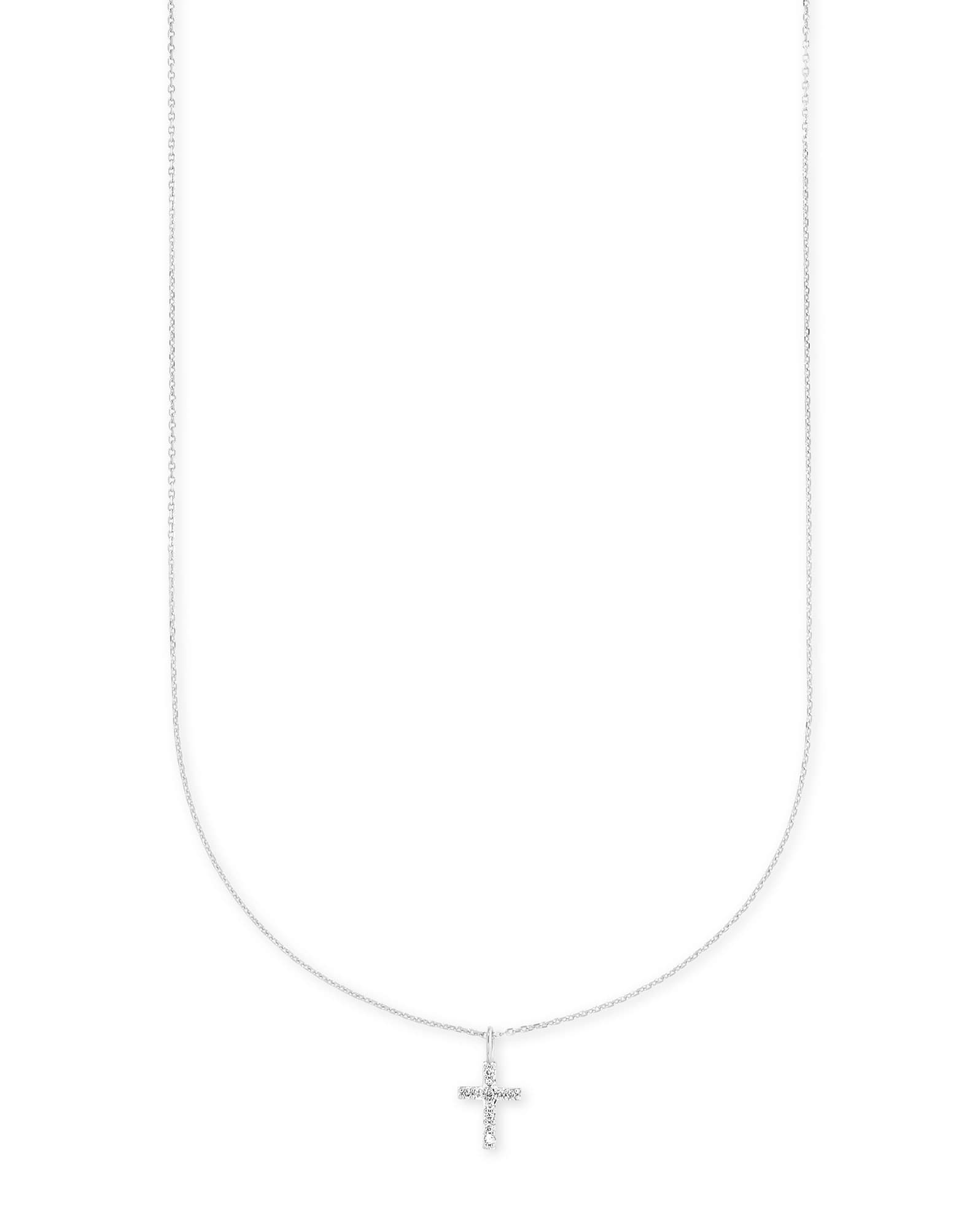 Cross 14k White Gold Pendant Necklace in White Diamonds