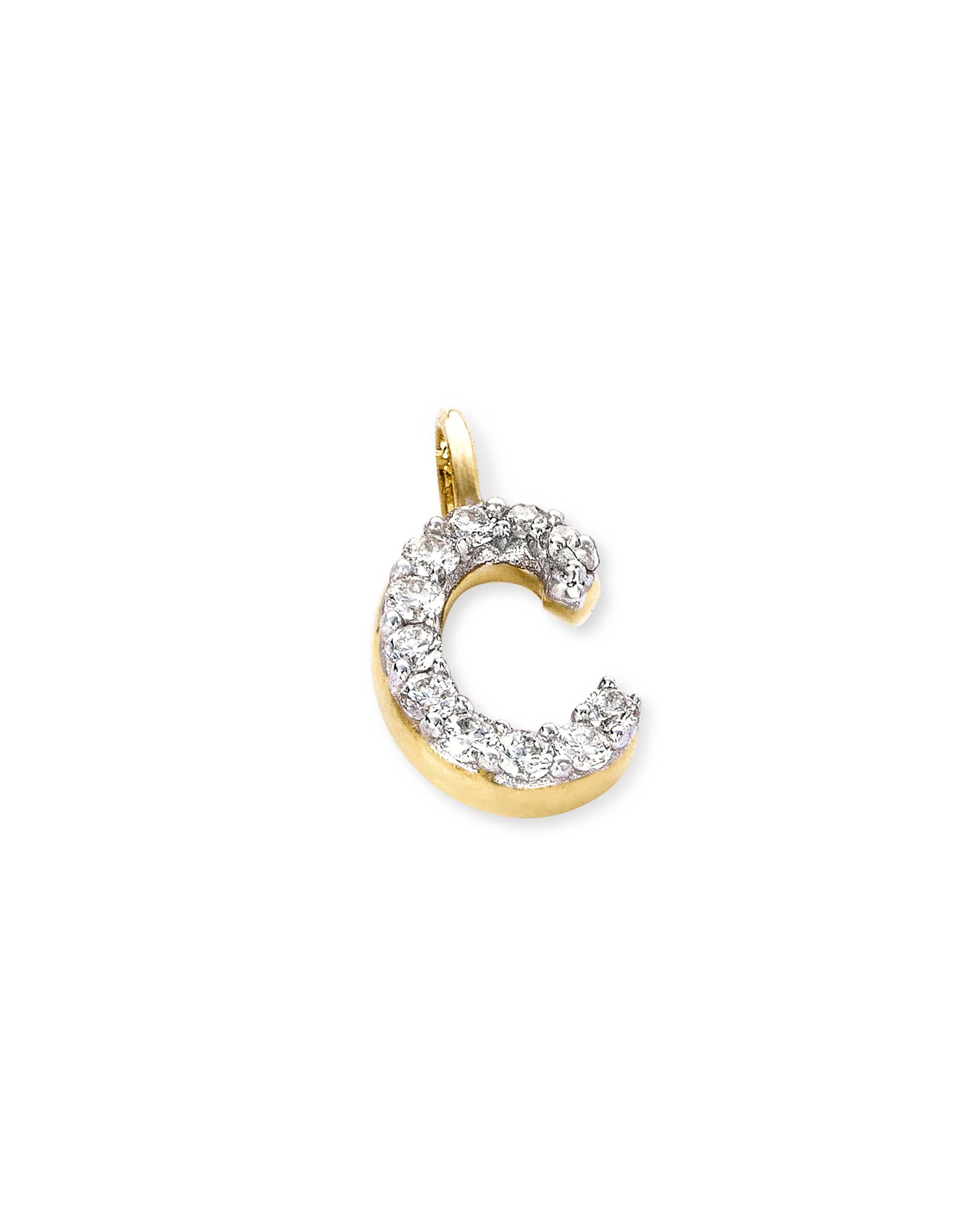 14k Yellow Gold Letter C Charm in White Diamond