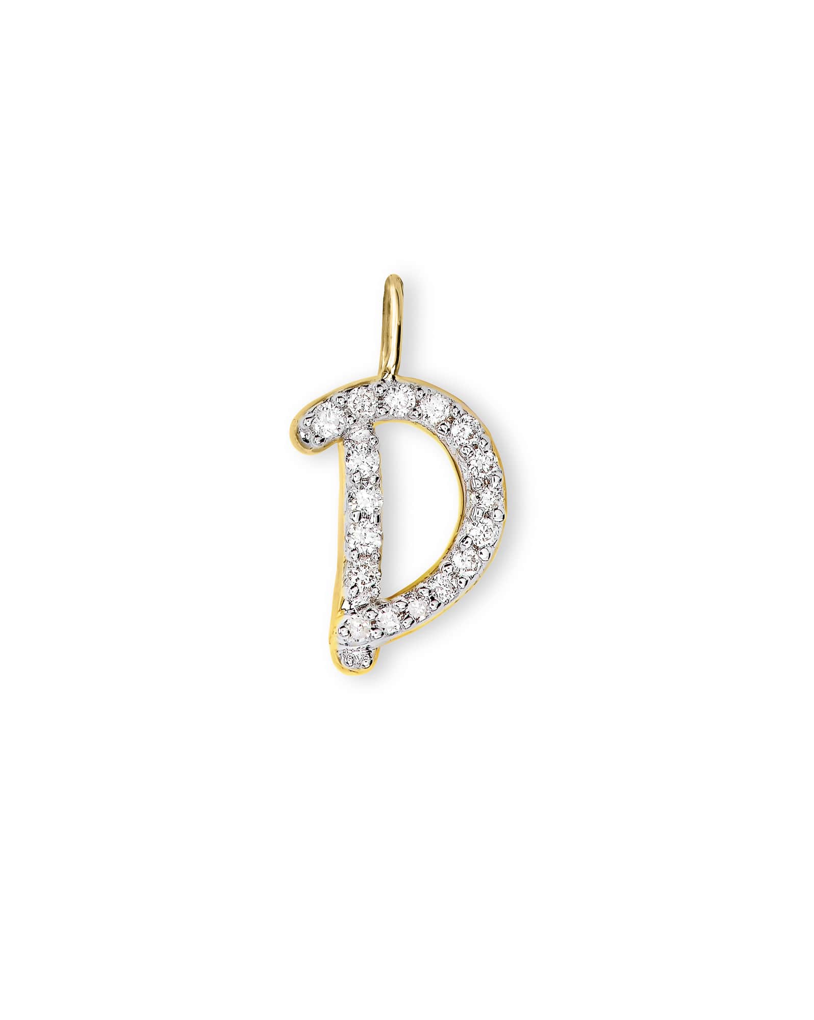 14k Yellow Gold Letter D Charm in White Diamond