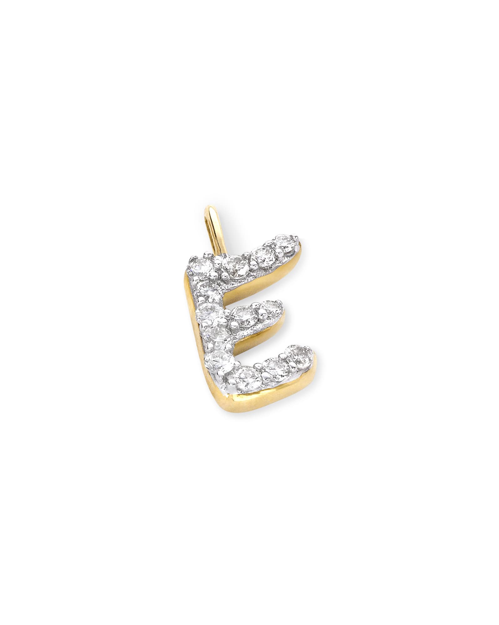 14k Yellow Gold Letter E Charm in White Diamond
