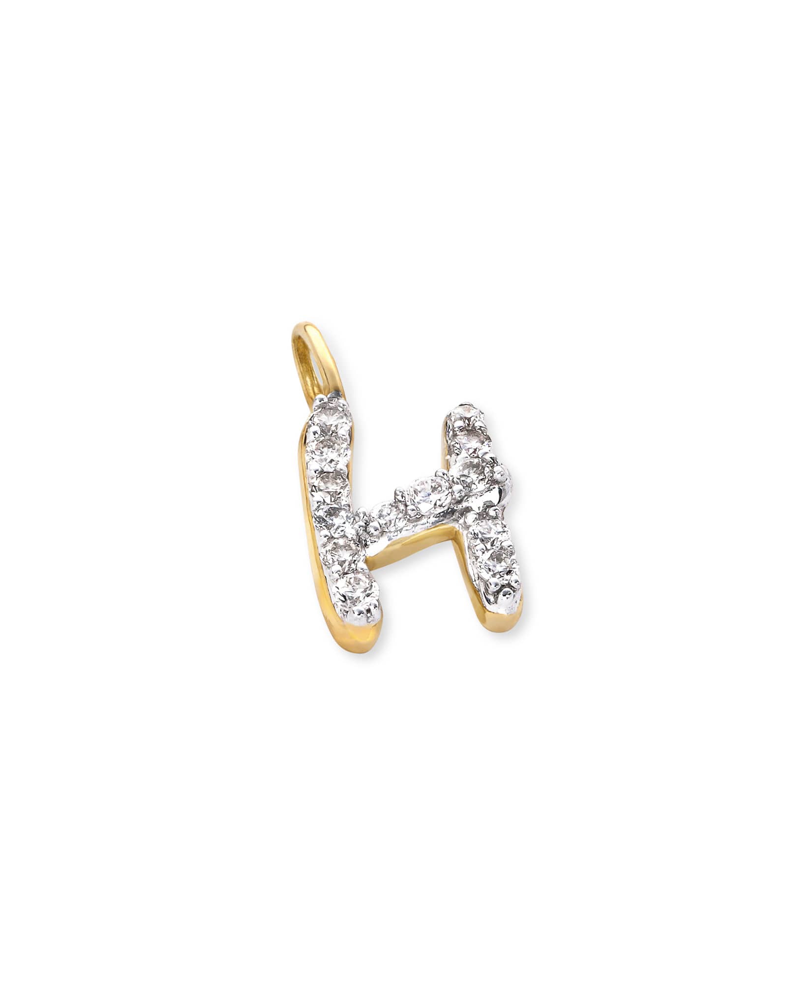 14k Yellow Gold Letter H Charm in White Diamond