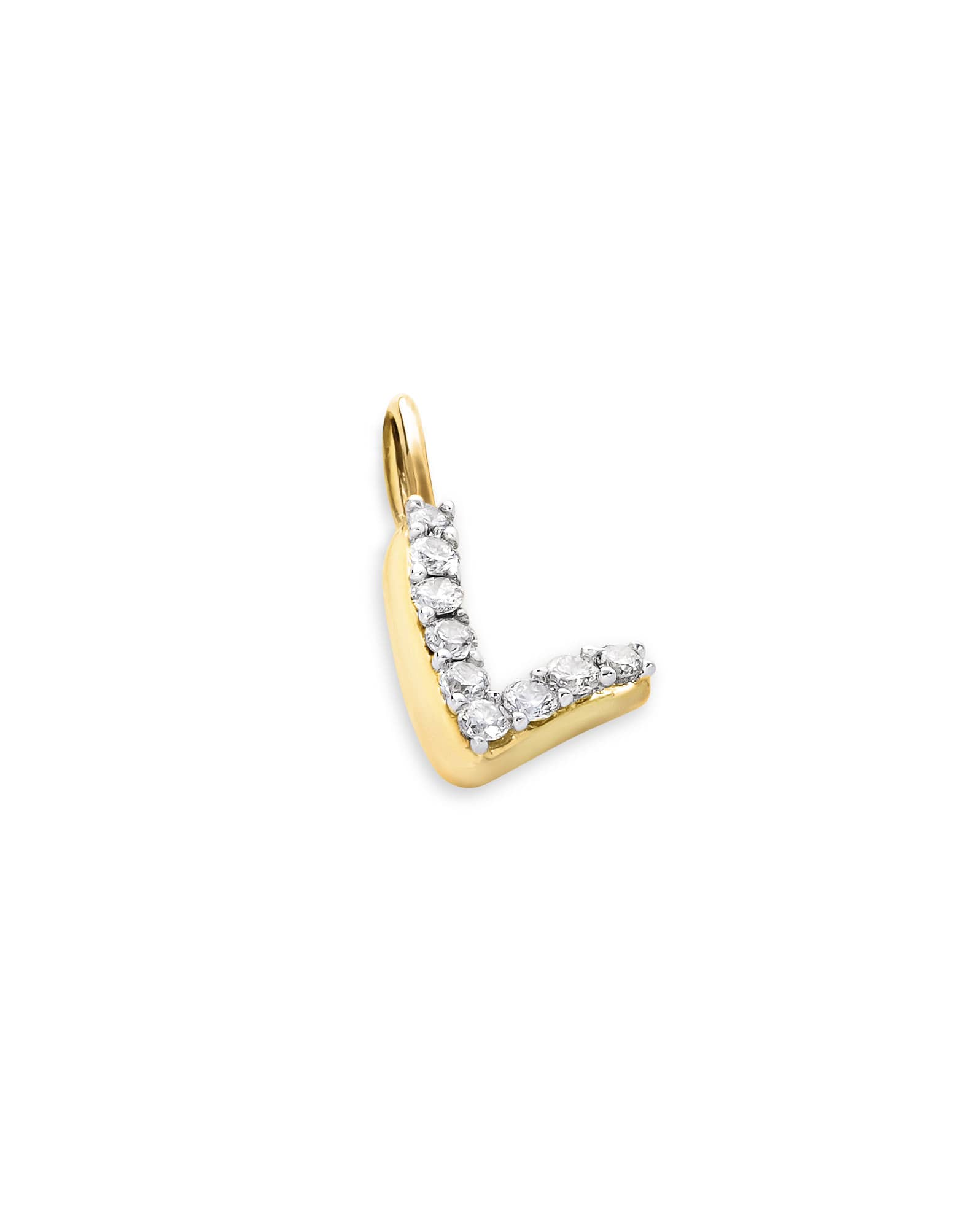 14k Yellow Gold Letter L Charm in White Diamond