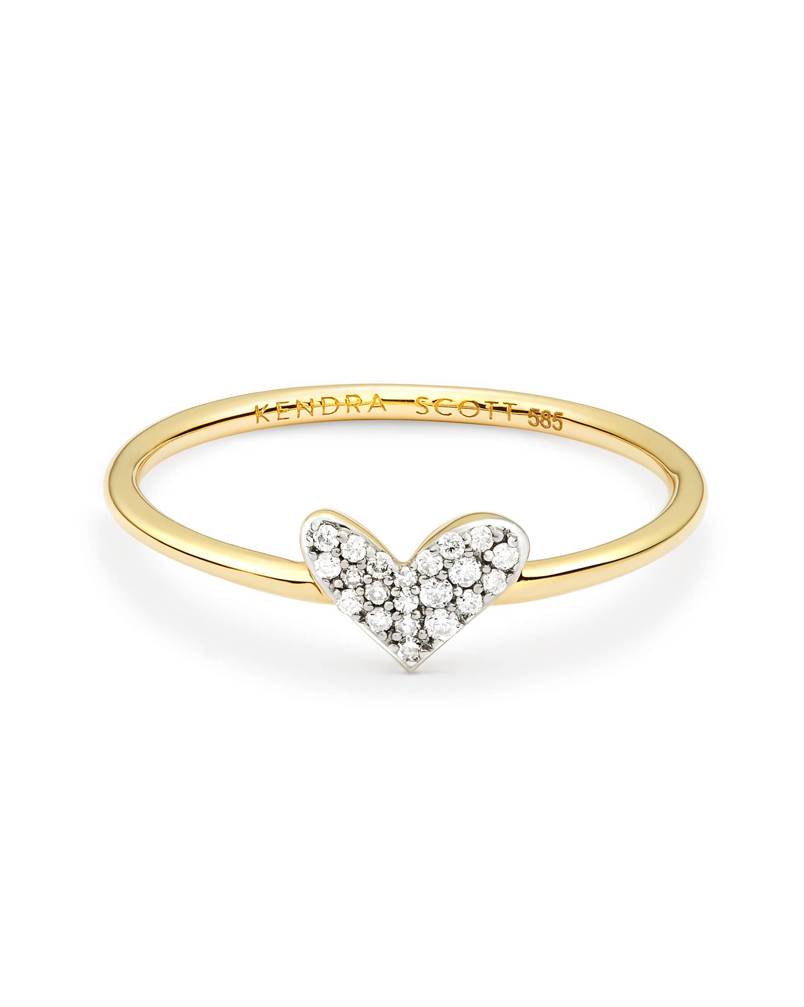 Heart 14k Yellow Gold Band Ring in White Diamond 