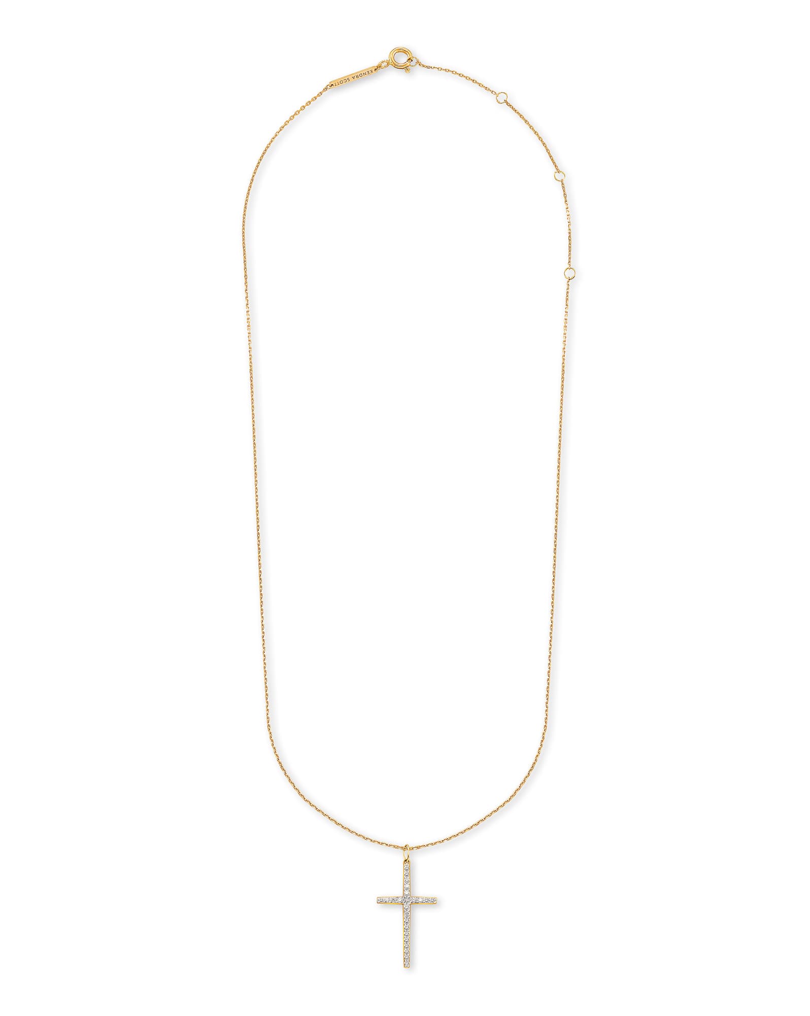 Large Cross 14k Yellow Gold Pendant Necklace in White Diamond