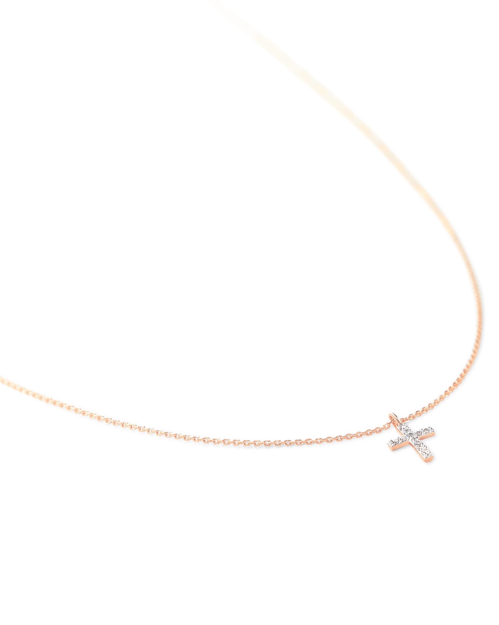 Cross 14k Rose Gold Pendant Necklace in White Diamond