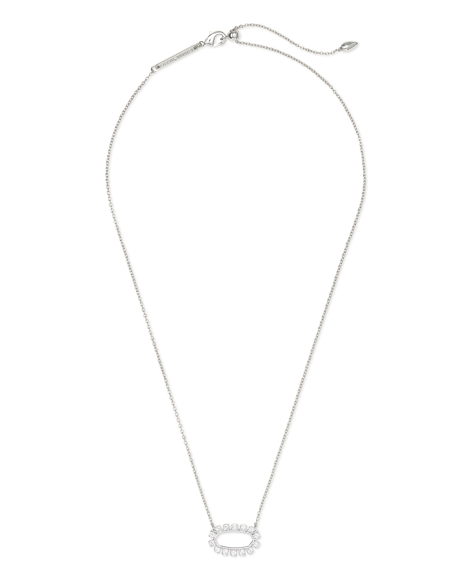 Elisa Open Frame Crystal Pendant Necklace in Silver