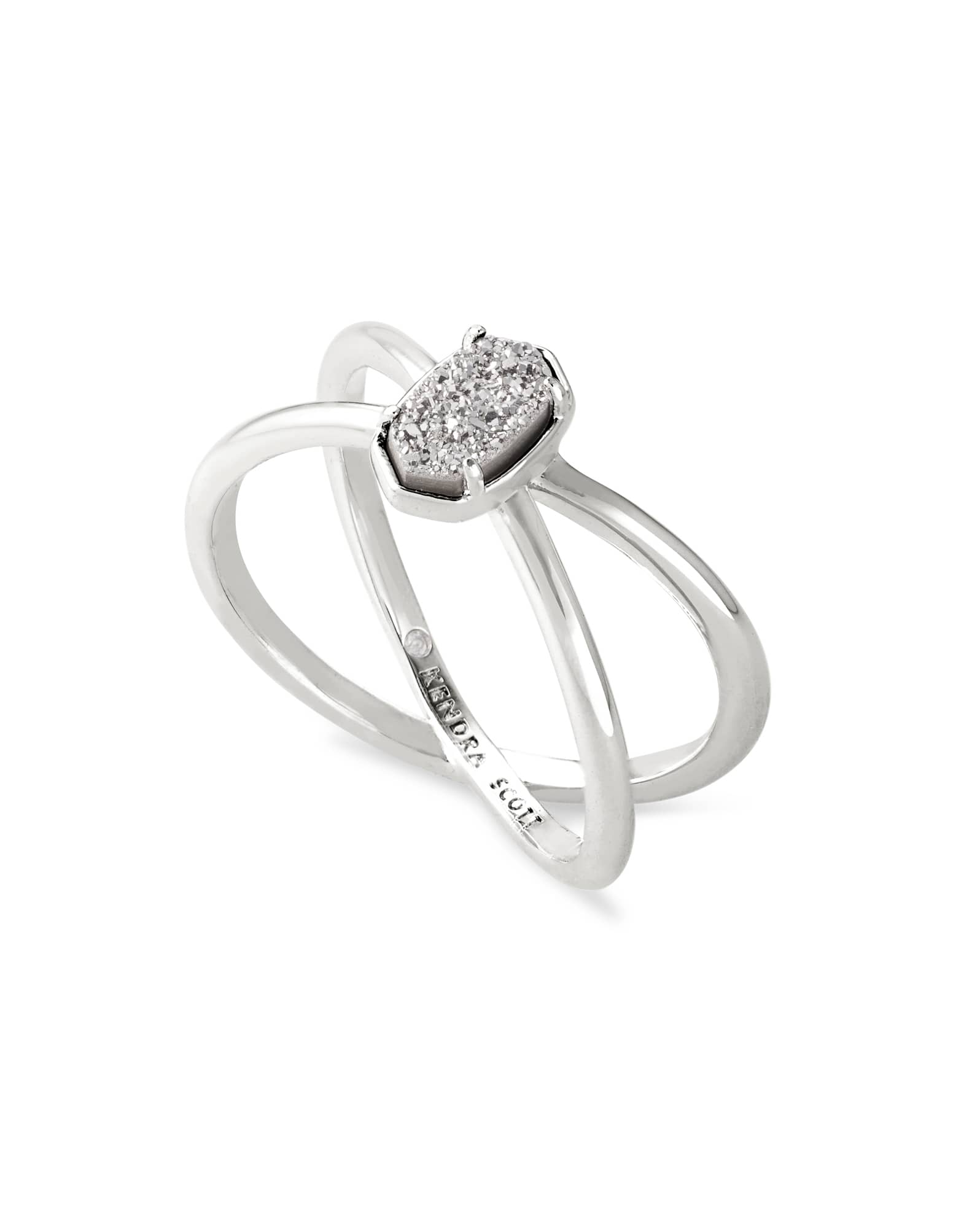 Emilie Silver Double Band Ring in Platinum Drusy