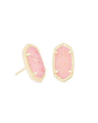 Ellie Gold Stud Earrings in Light Pink Drusy