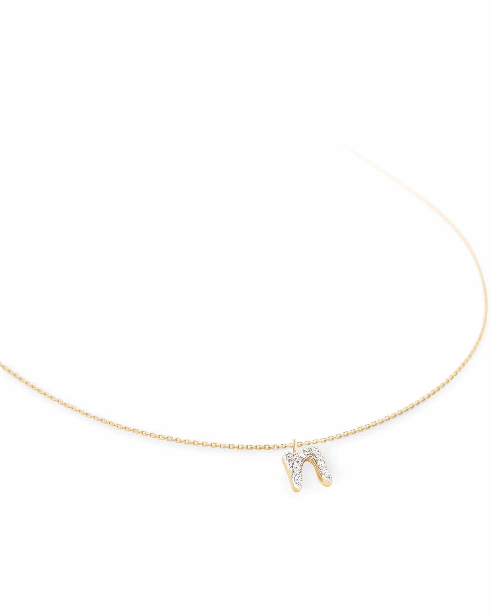 Diamond Letter N Pendant Necklace in 14k Yellow Gold