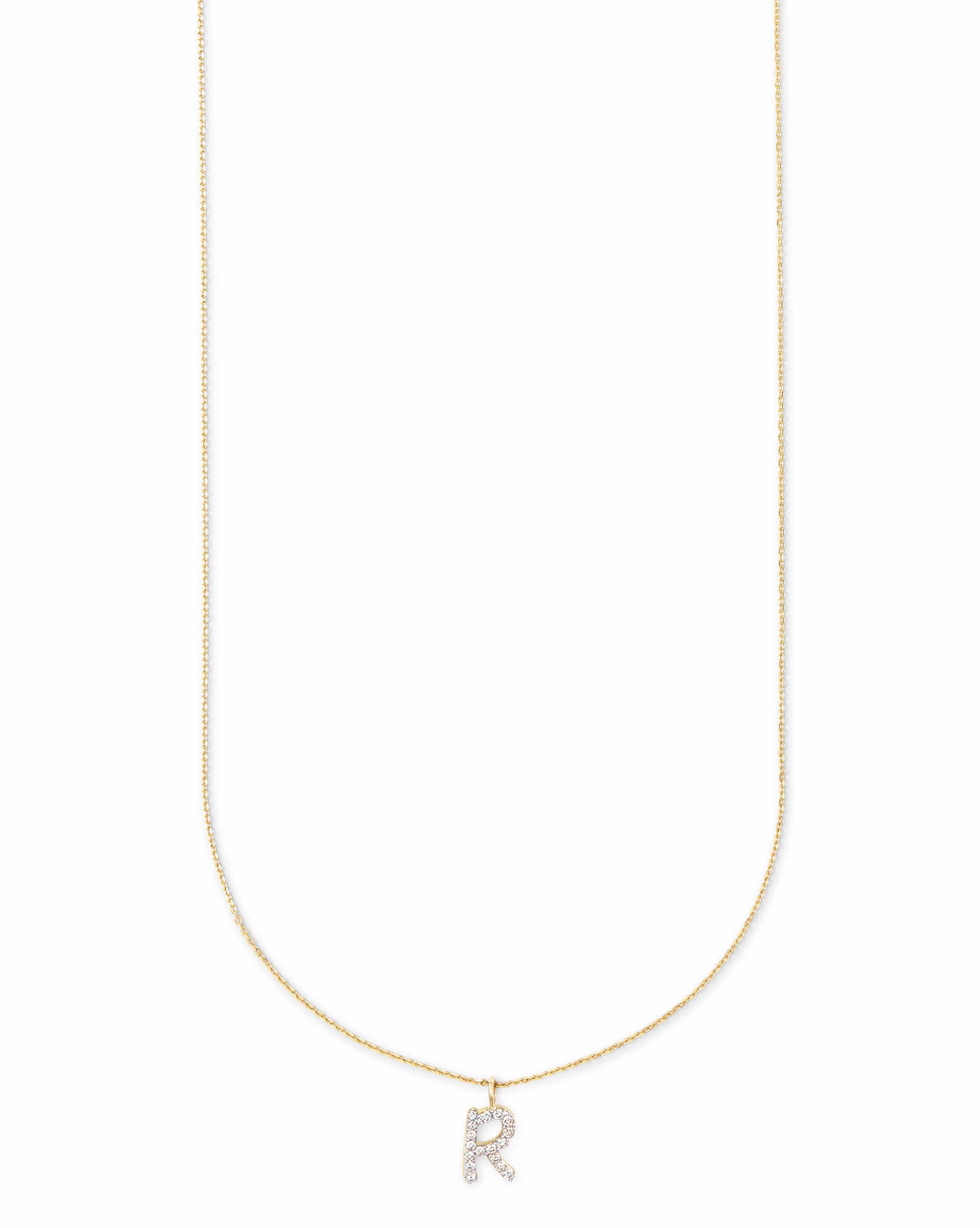 0.11 ct Diamond Letter R Pendant Necklace in 14k Yellow Gold