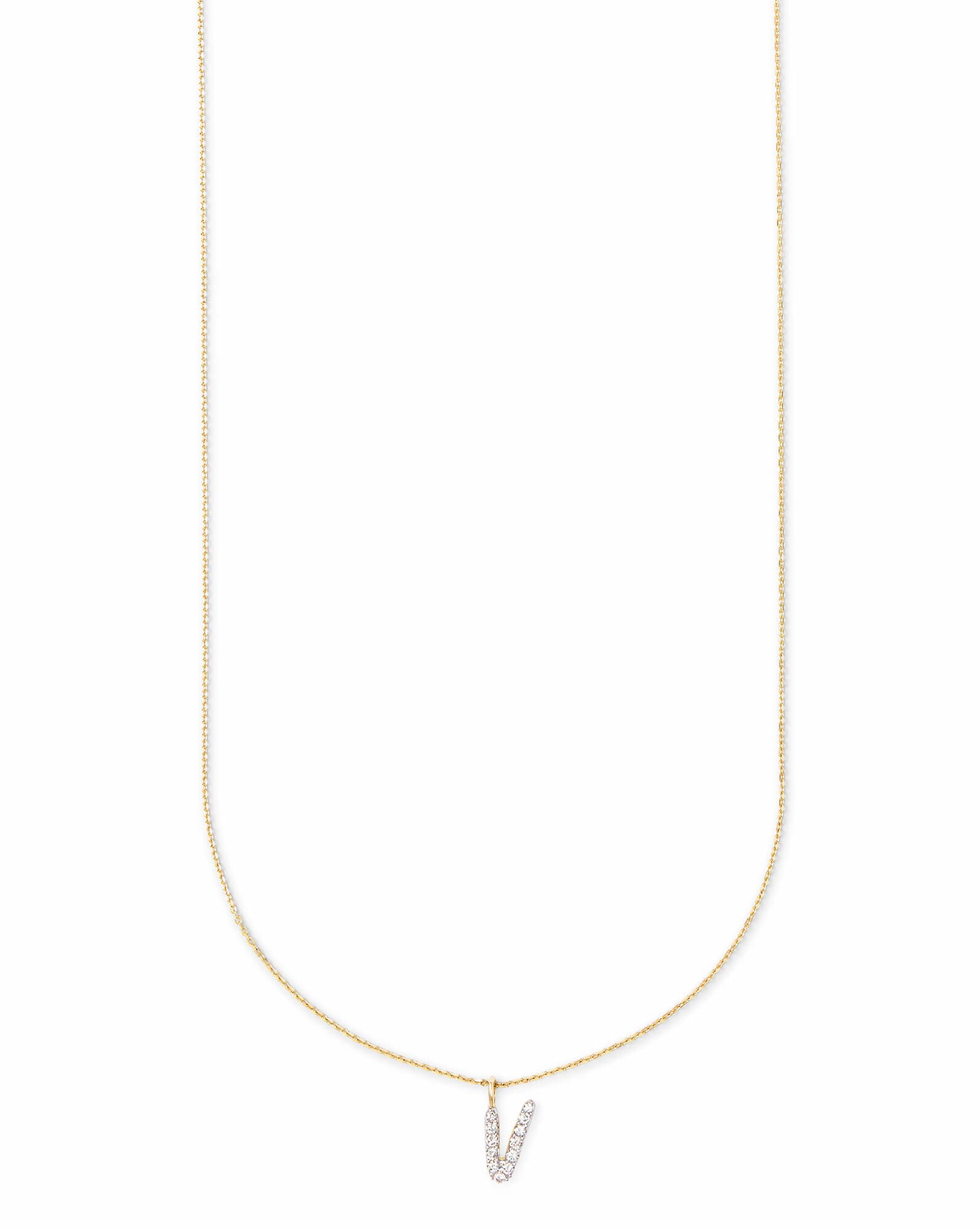 Diamond Letter V Pendant Necklace in 14k Yellow Gold