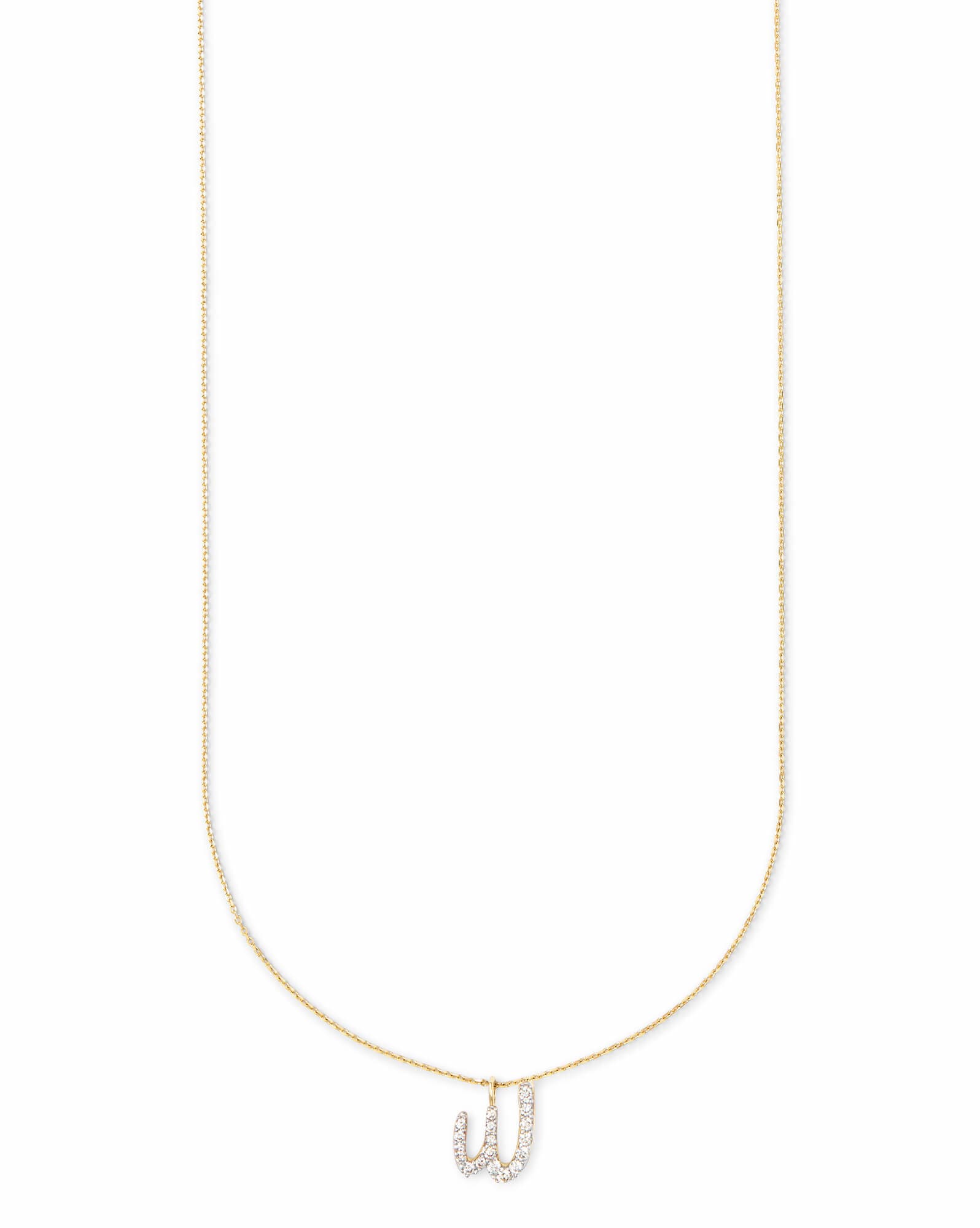 Diamond Letter W Pendant Necklace in 14k Yellow Gold