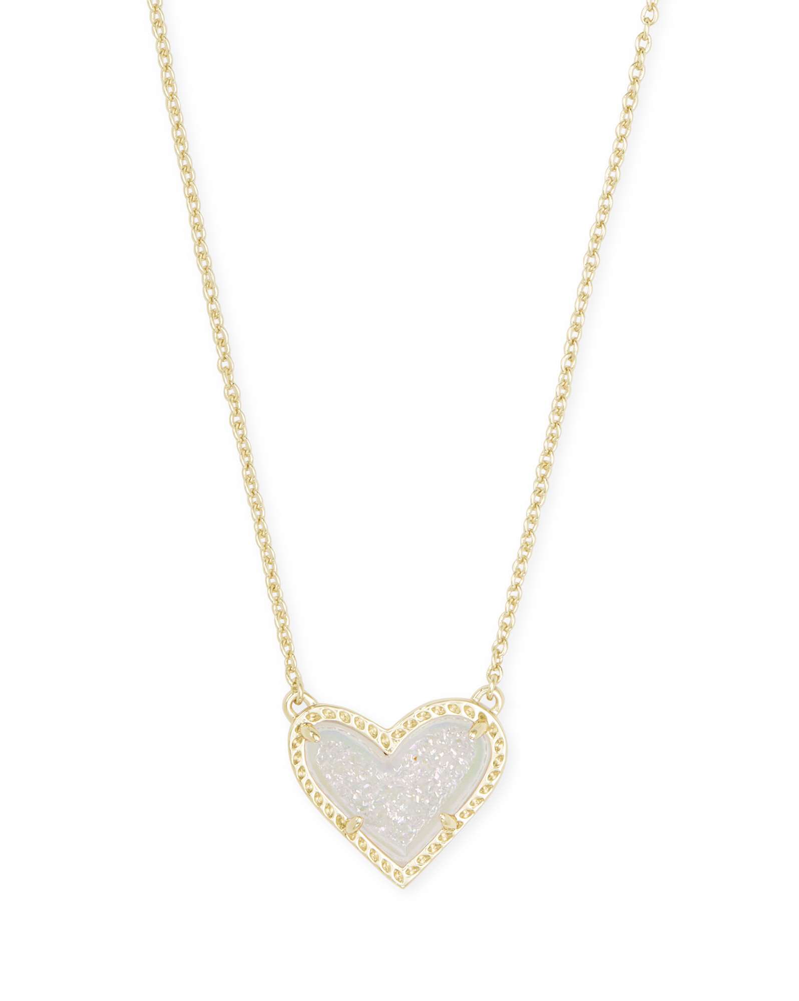 Ari Heart Gold Pendant Necklace in Iridescent Drusy