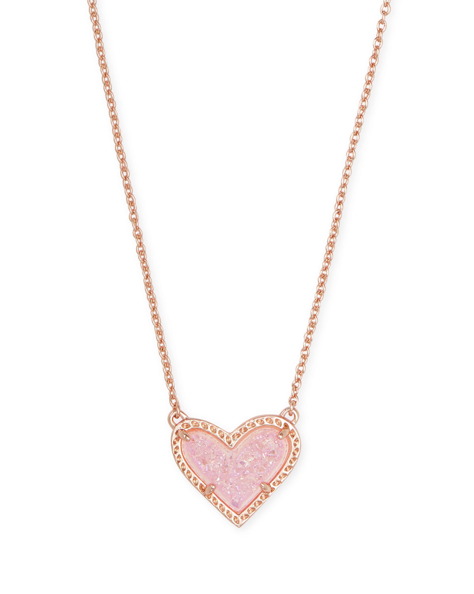 Ari Heart Rose Gold Pendant Necklace in Light Pink Drusy