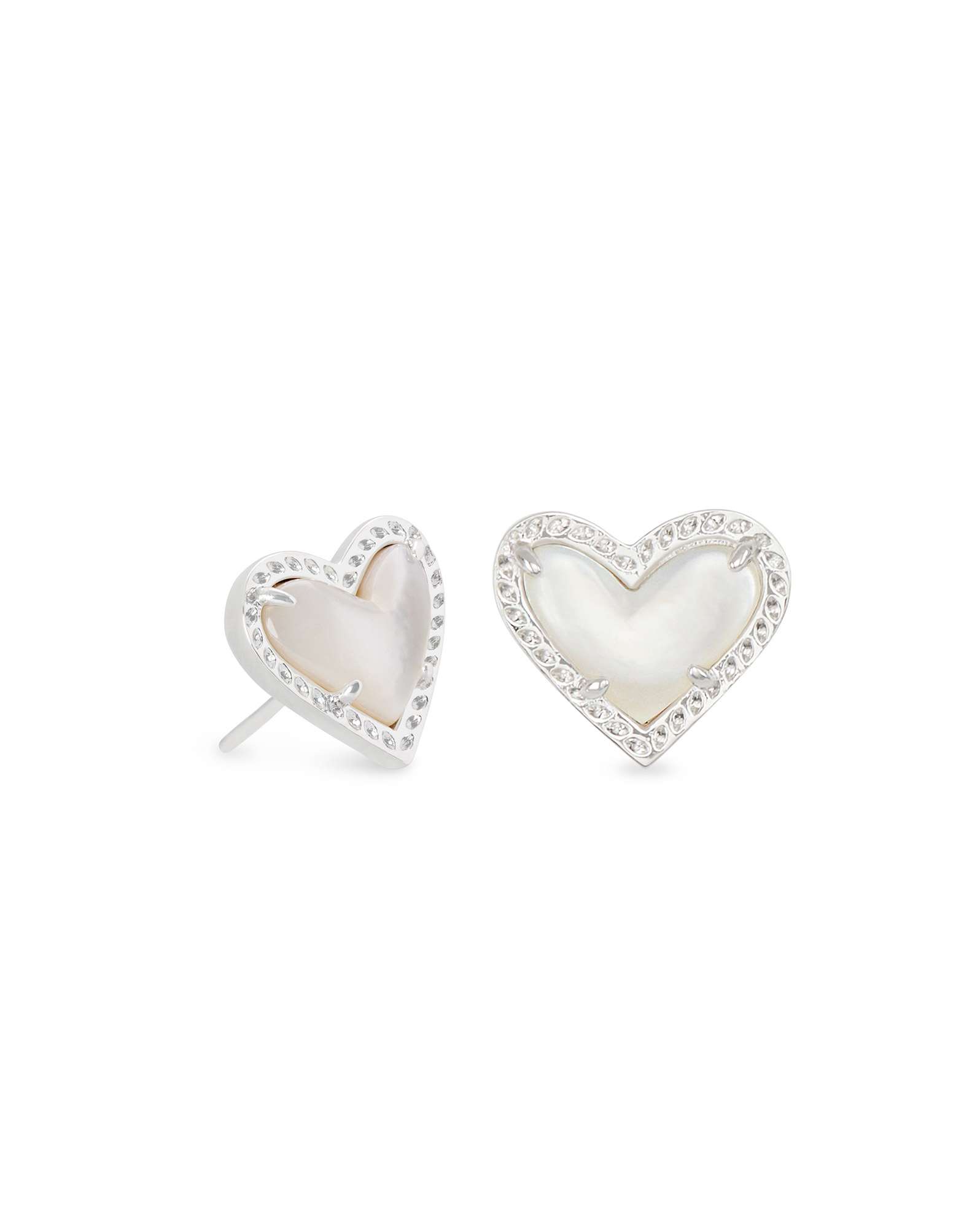 Ari Heart Silver Stud Earrings in Ivory Mother-of-Pearl