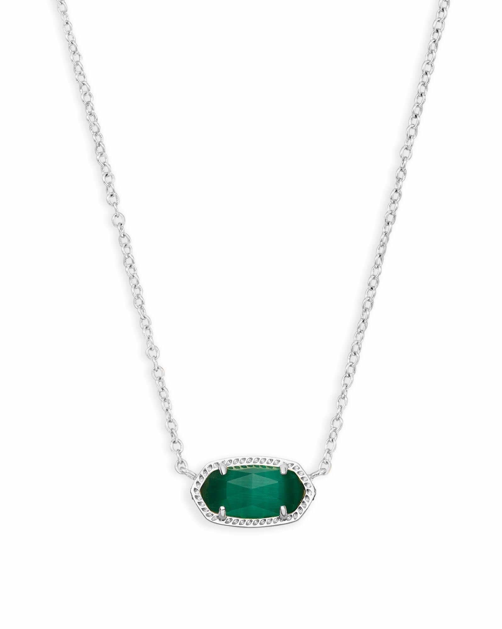 Elisa Silver Pendant Necklace in Emerald Cat’s Eye