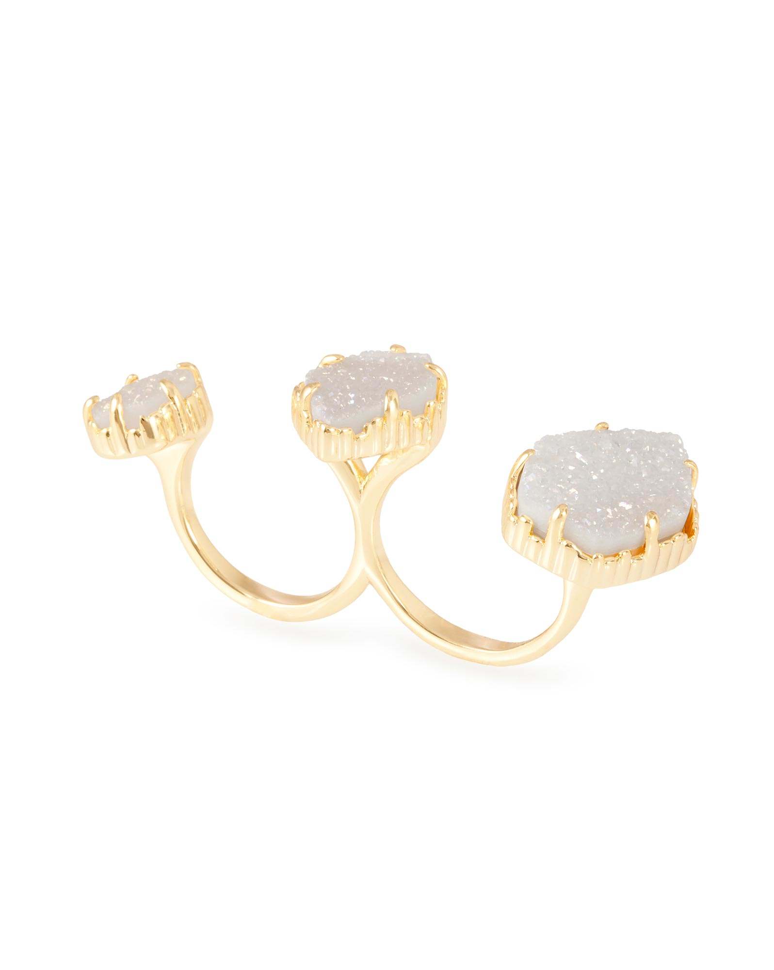 Naomi Silver Double Ring in Platinum Drusy-M/L