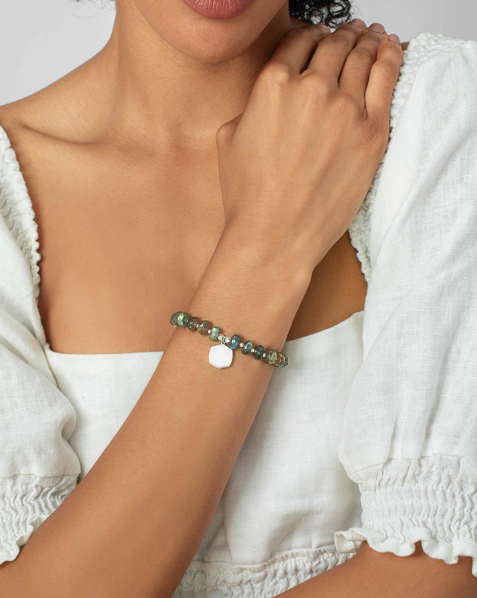 Davis Sterling Silver Beaded Bracelet in Gray Labradorite