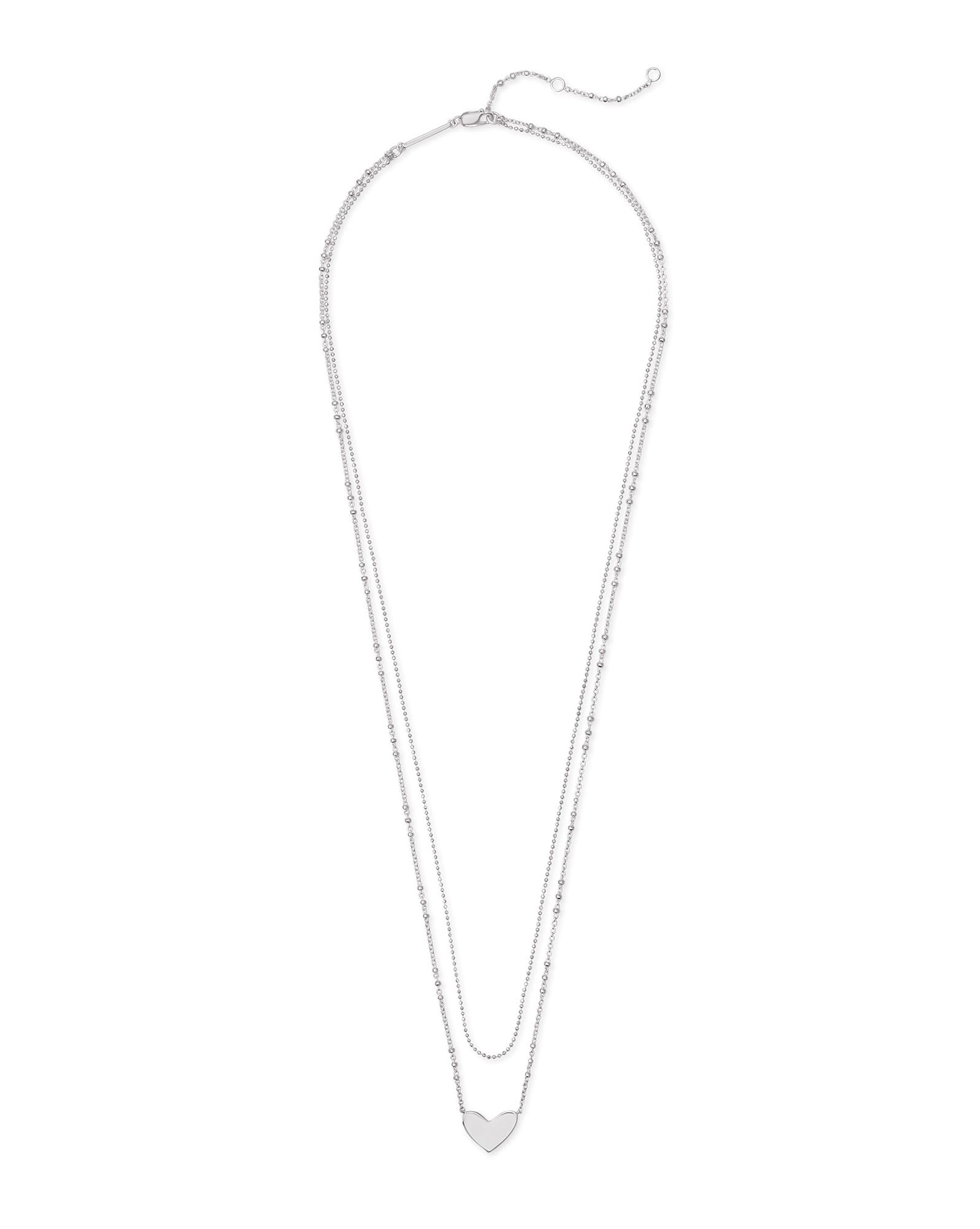Ari Heart Multi Strand Necklace in Sterling Silver