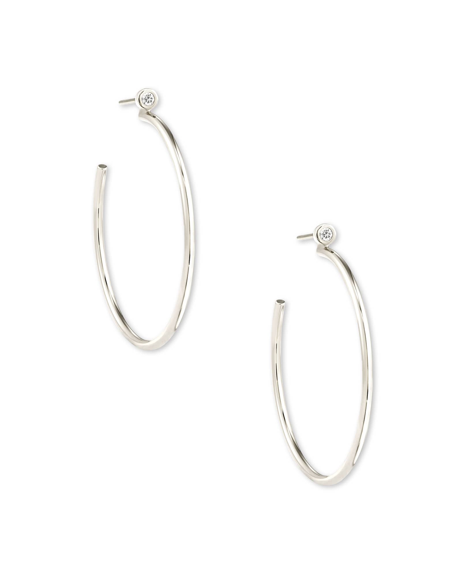 Audrey 14k White Gold Hoop Earrings in White Diamond