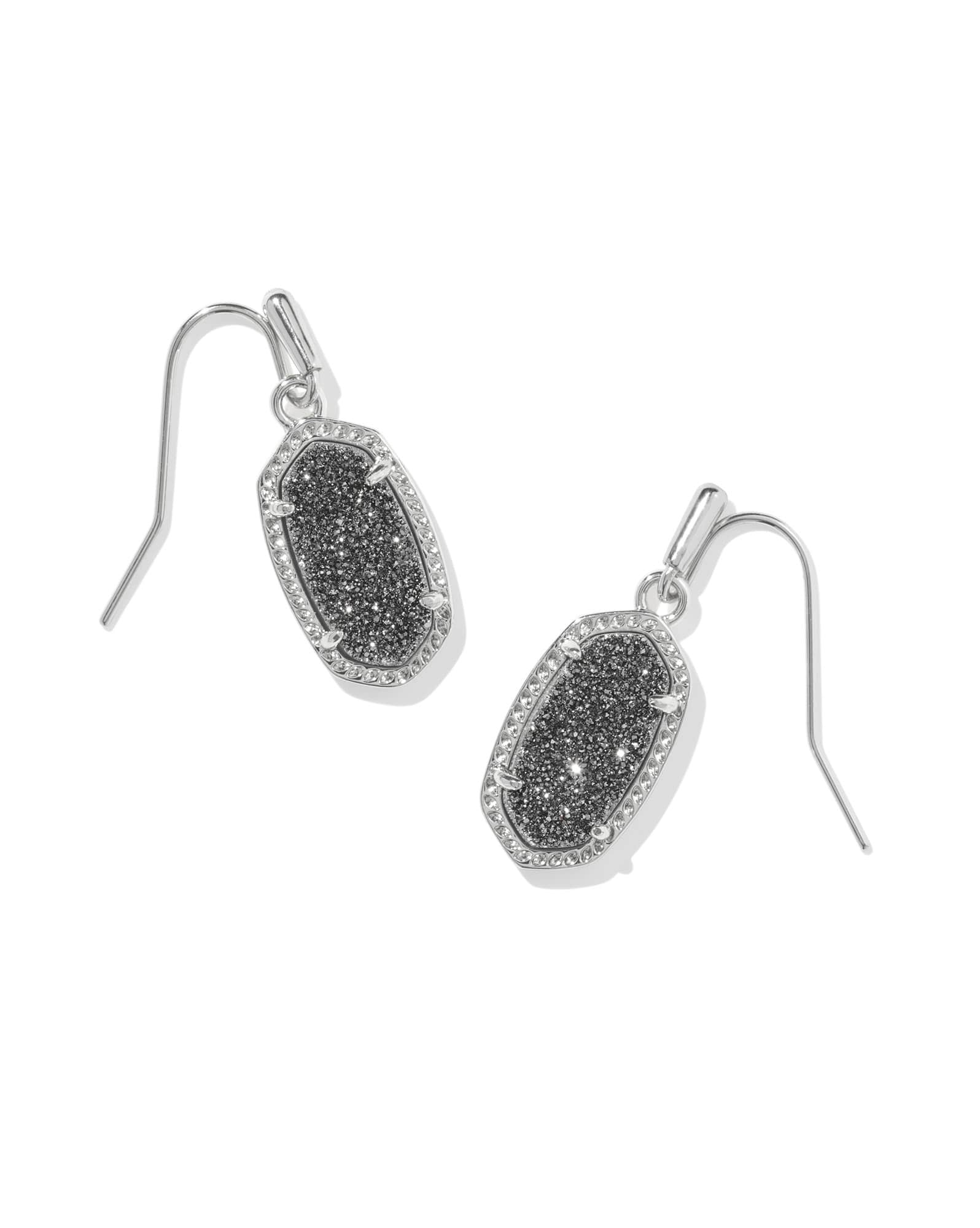 Lee Silver Drop Earrings in Platinum Drusy