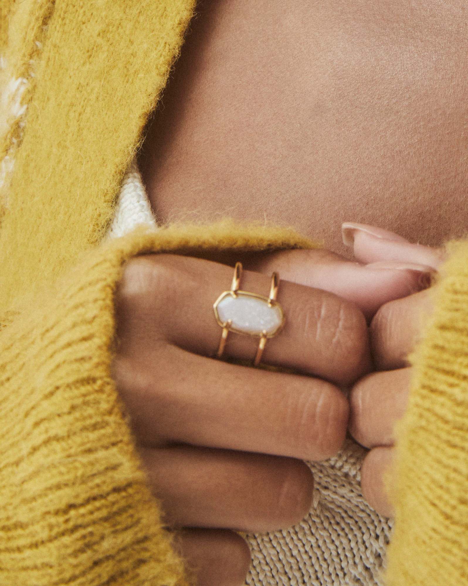 Elyse 18k Gold Vermeil Double Band Ring in Iridescent Drusy