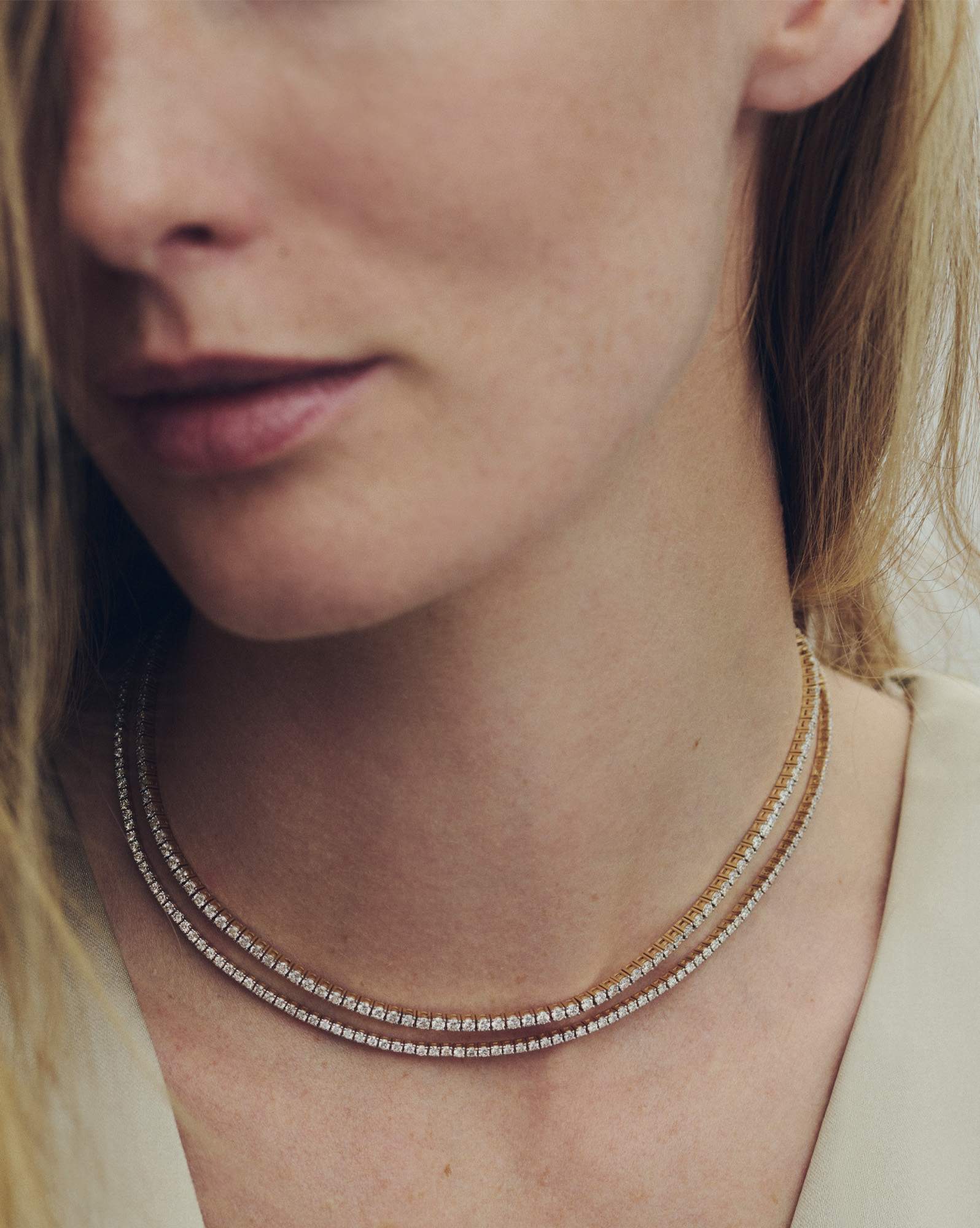 7.95 ct Lab Grown White Diamond Tennis Necklace in 14k Yellow Gold