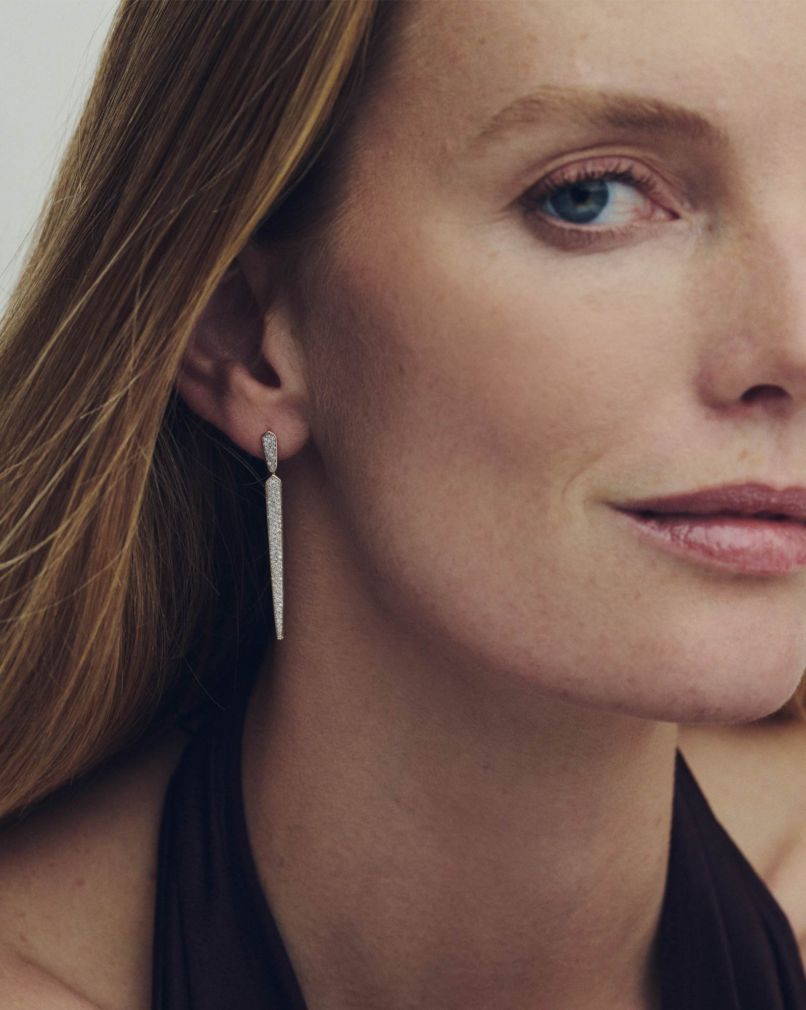 Spike 14k Yellow Gold Linear Earrings in White Diamond