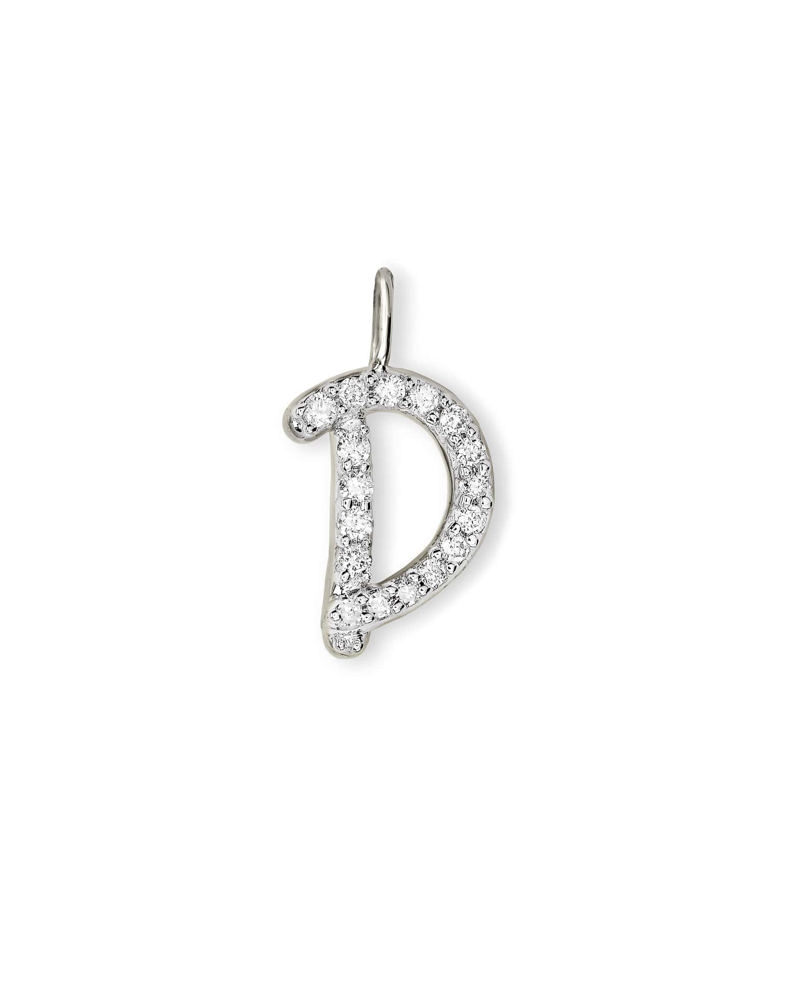 14k White Gold Letter D Charm in White Diamond