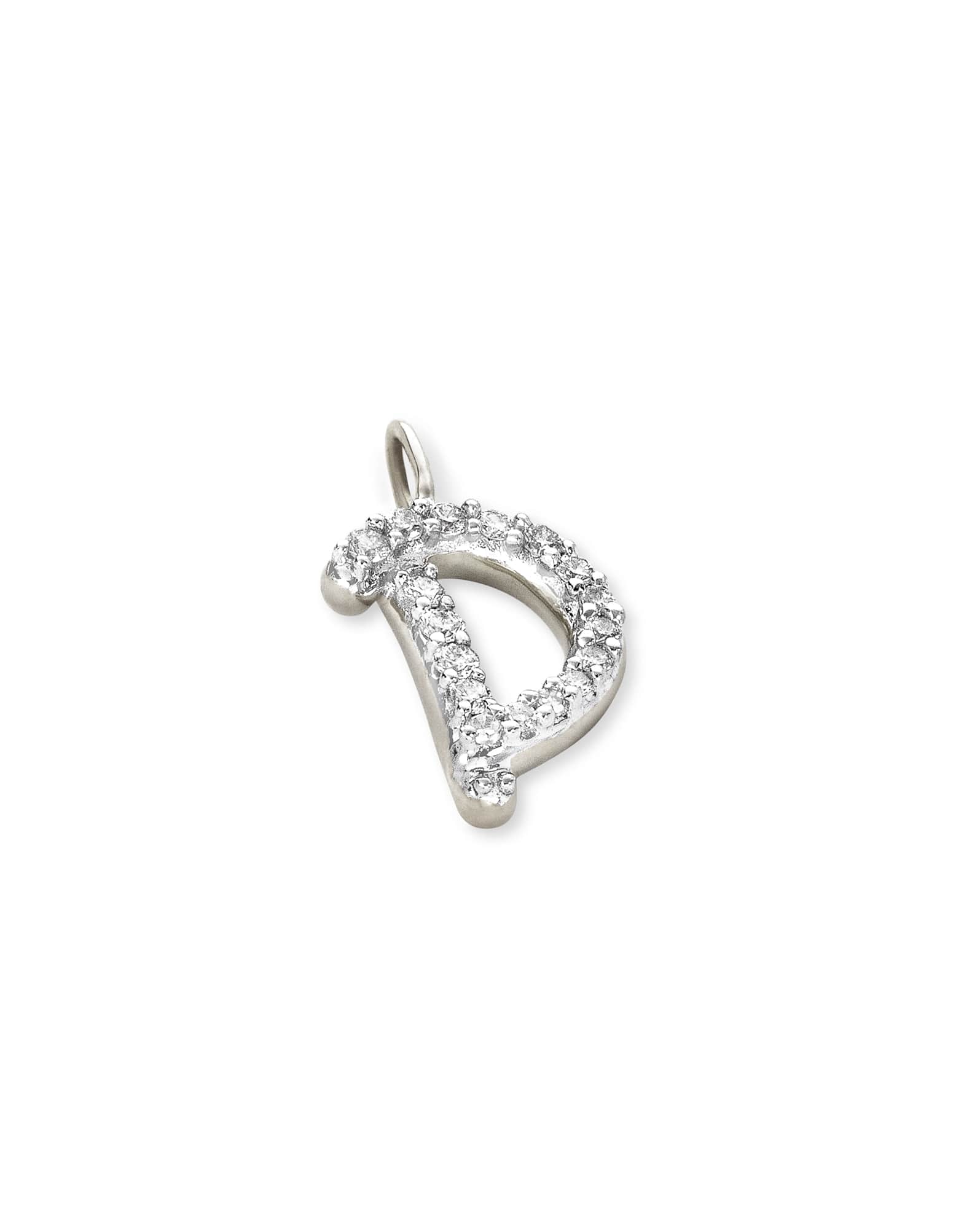 14k White Gold Letter D Charm in White Diamond