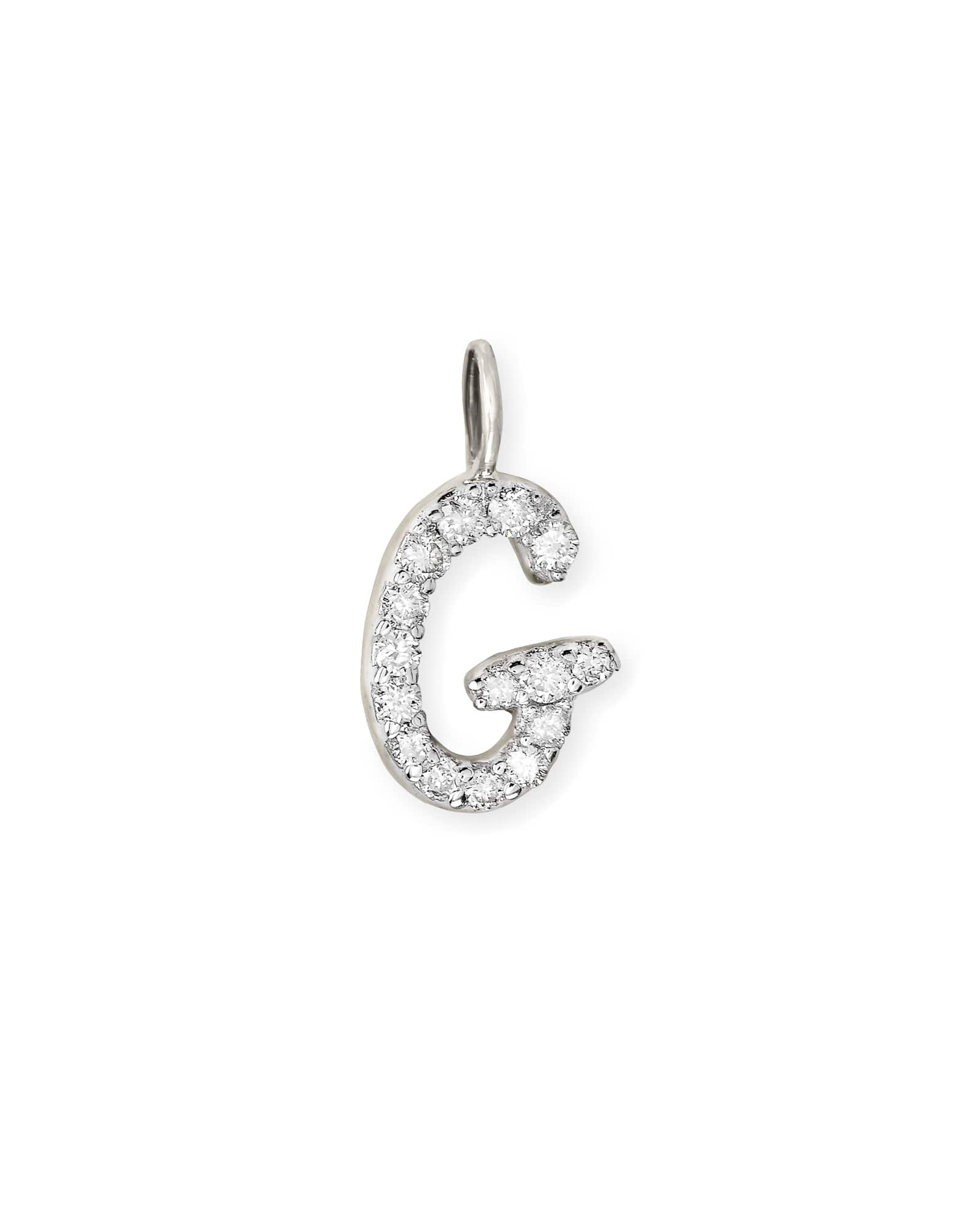 14k White Gold Letter G Charm in White Diamond