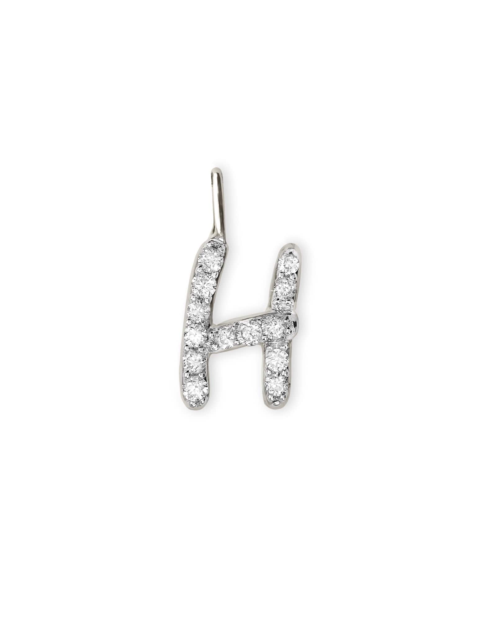 14k White Gold Letter H Charm in White Diamond