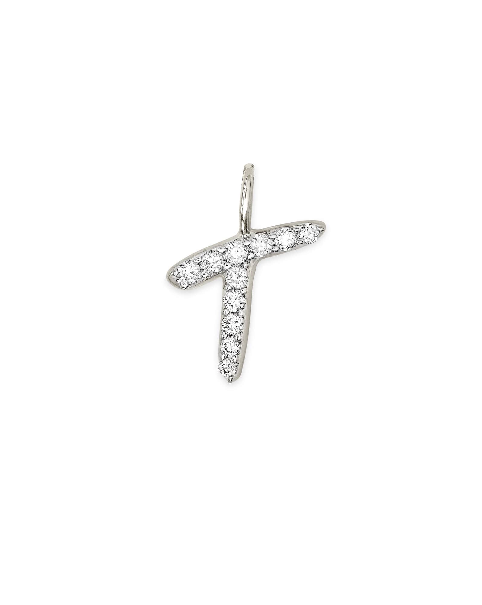 14k White Gold Letter T Charm in White Diamond