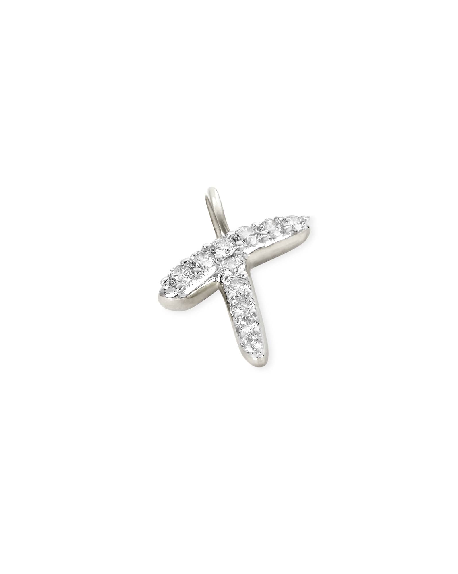 14k White Gold Letter T Charm in White Diamond