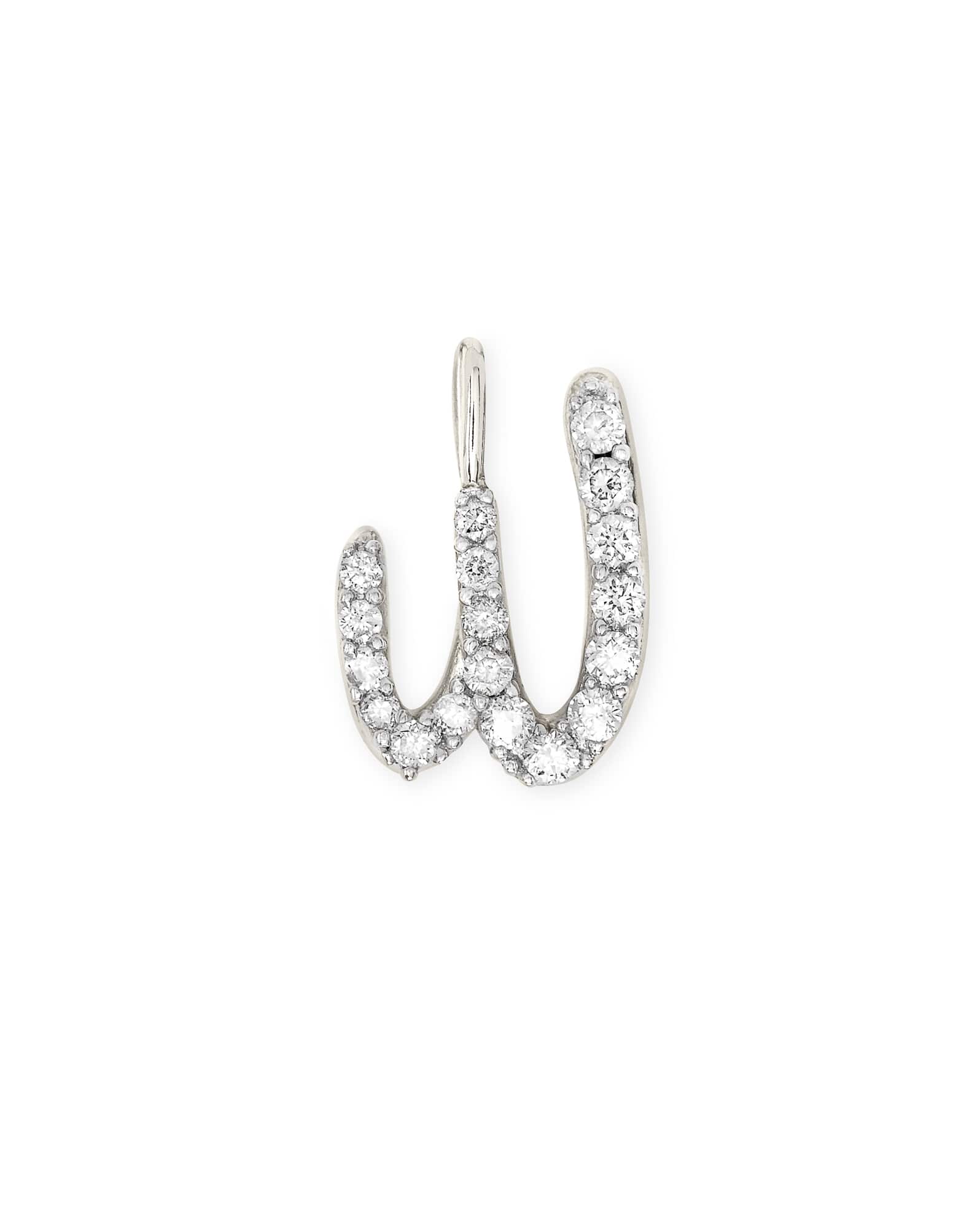 0.12 ct 14k White Gold Letter W Charm in White Diamond
