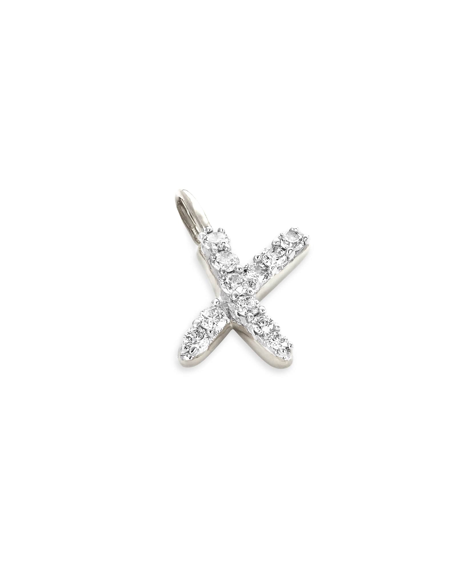14k White Gold Letter X Charm in White Diamond