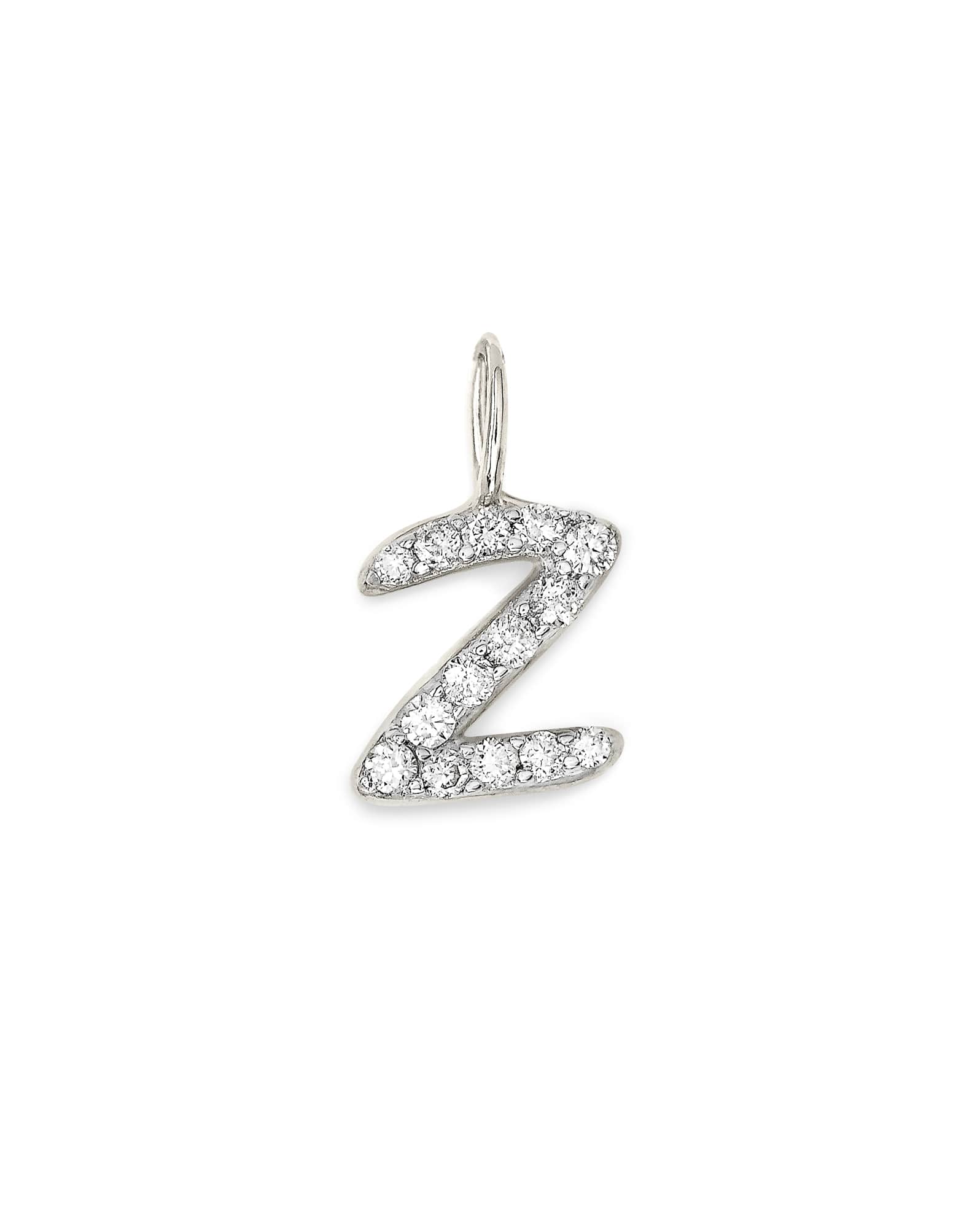 14k White Gold Letter Z Charm in White Diamond